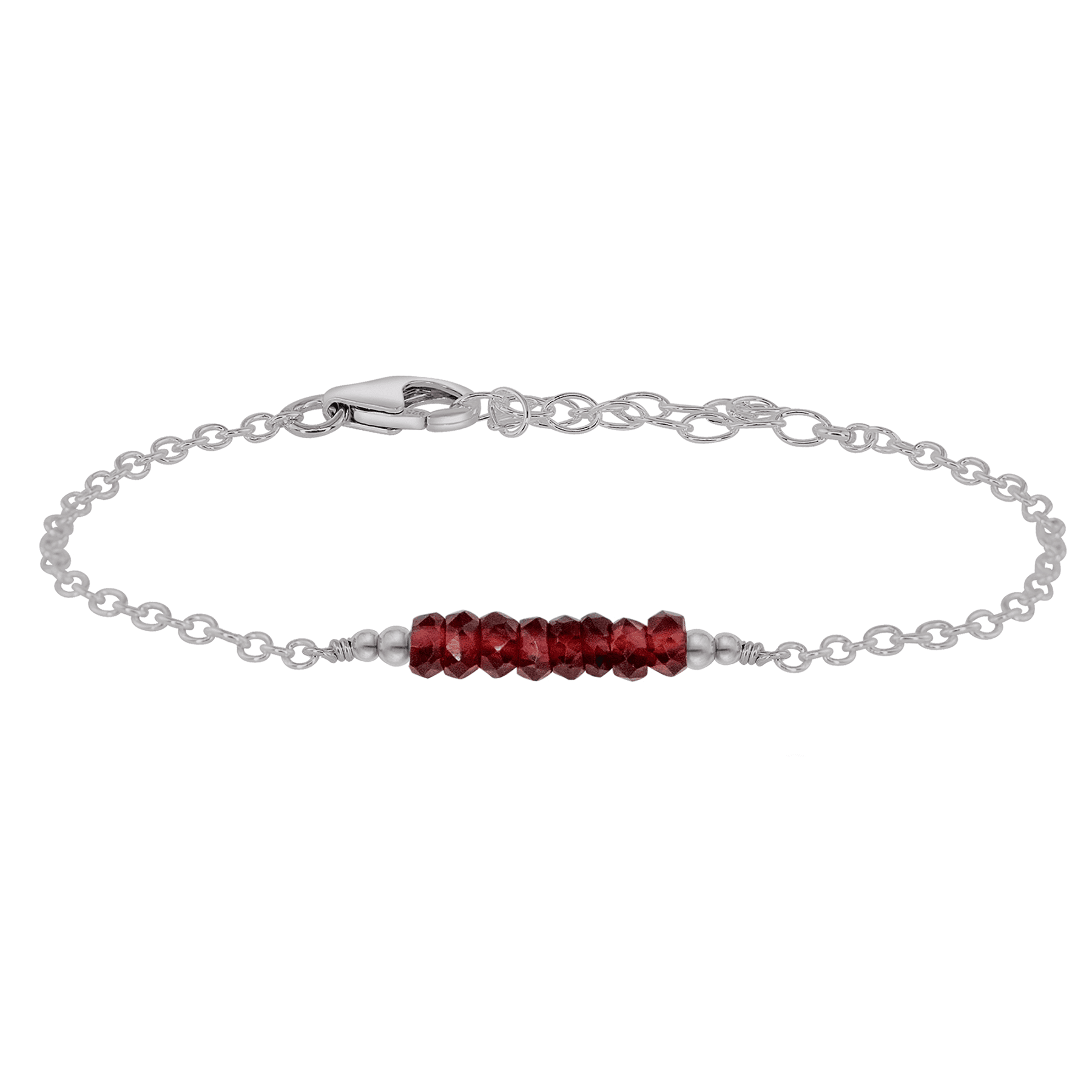 Sparkling Red Garnet Gemstone Faceted Bead Bar Bracelet - Sparkling Red Garnet Gemstone Faceted Bead Bar Bracelet - Stainless Steel - Luna Tide Handmade Crystal Jewellery