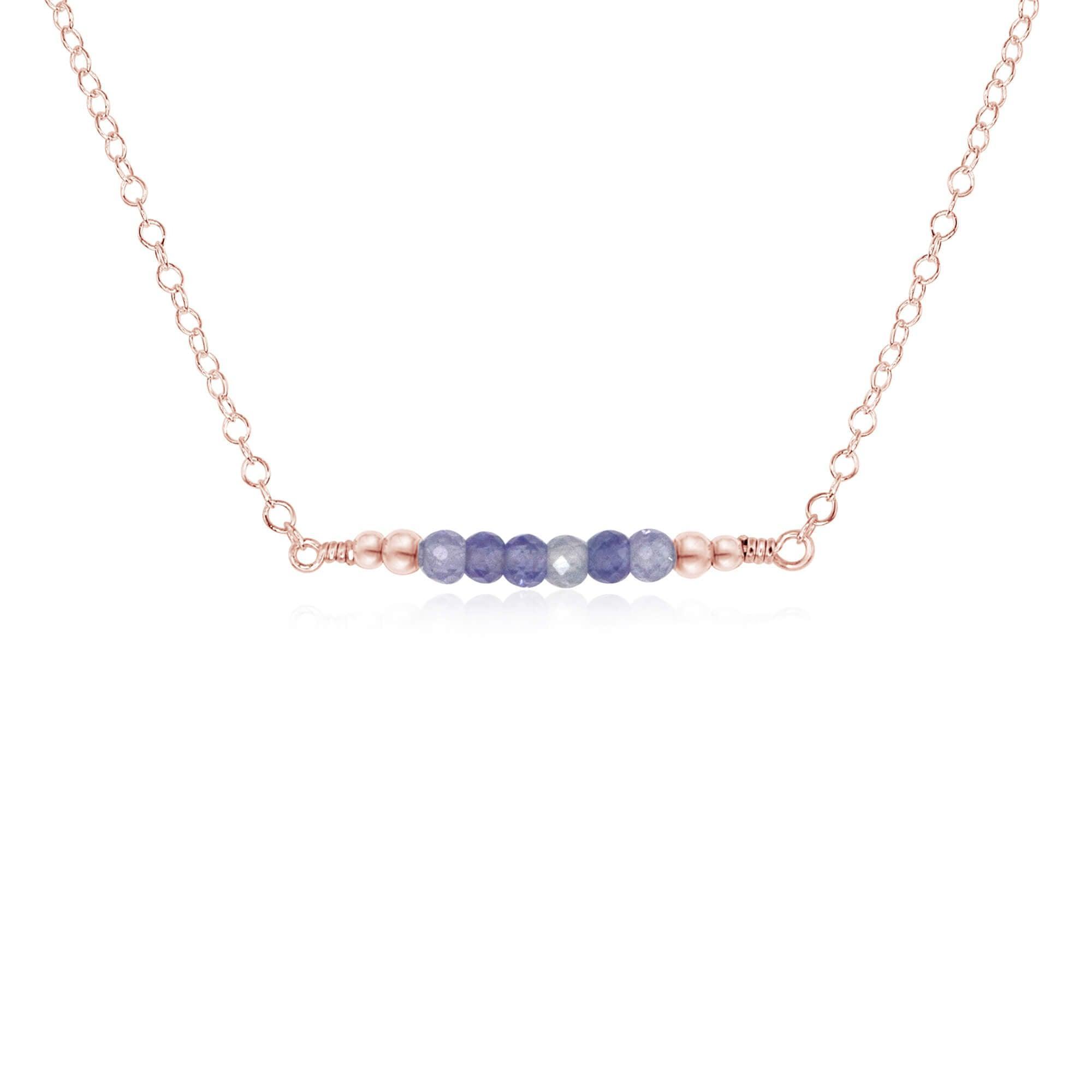 Sparkling Tanzanite Faceted Bead Bar Necklace - Sparkling Tanzanite Faceted Bead Bar Necklace - 14k Rose Gold Fill - Luna Tide Handmade Crystal Jewellery