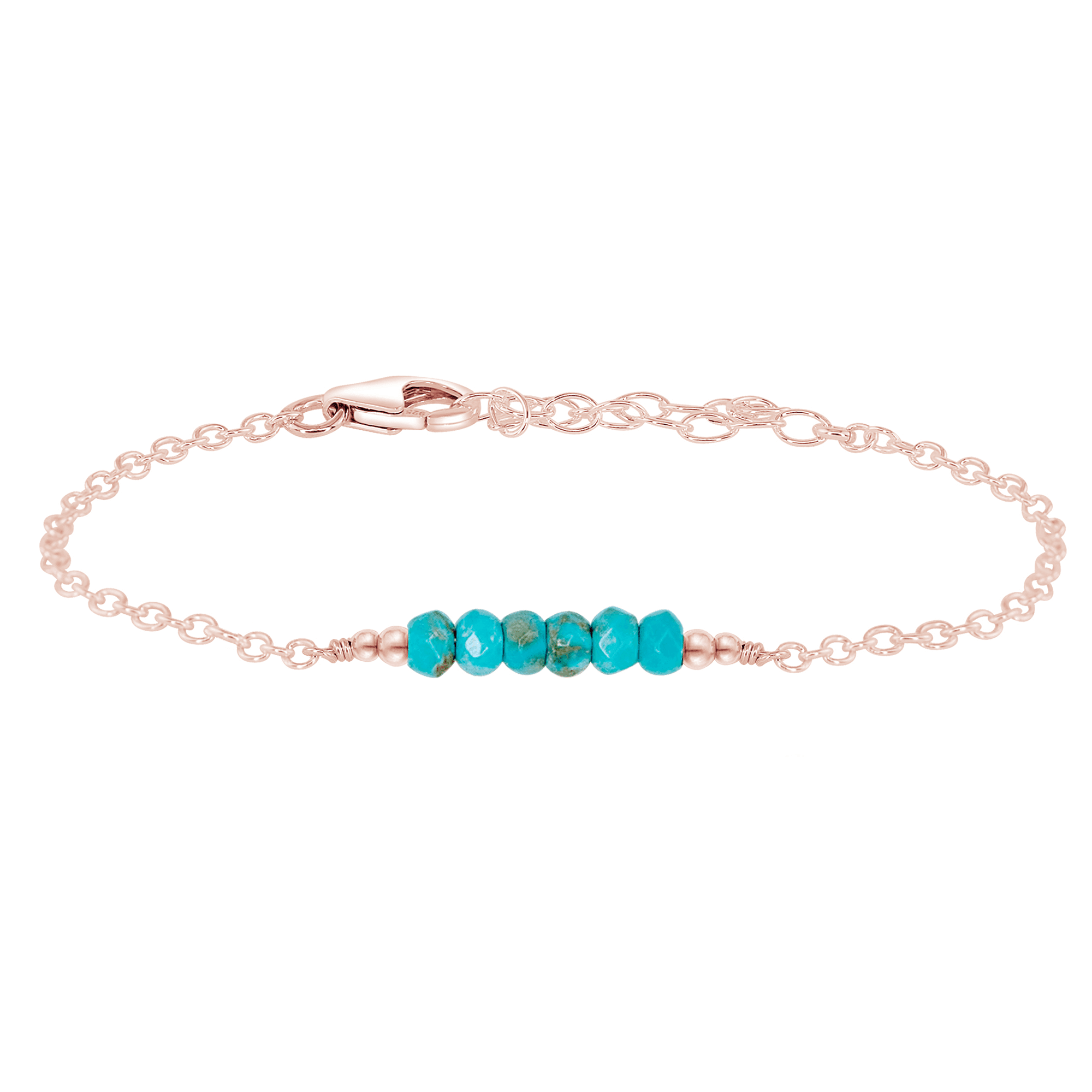 Sparkling Turquoise Gemstone Faceted Bead Bar Bracelet - Sparkling Turquoise Gemstone Faceted Bead Bar Bracelet - 14k Rose Gold Fill - Luna Tide Handmade Crystal Jewellery