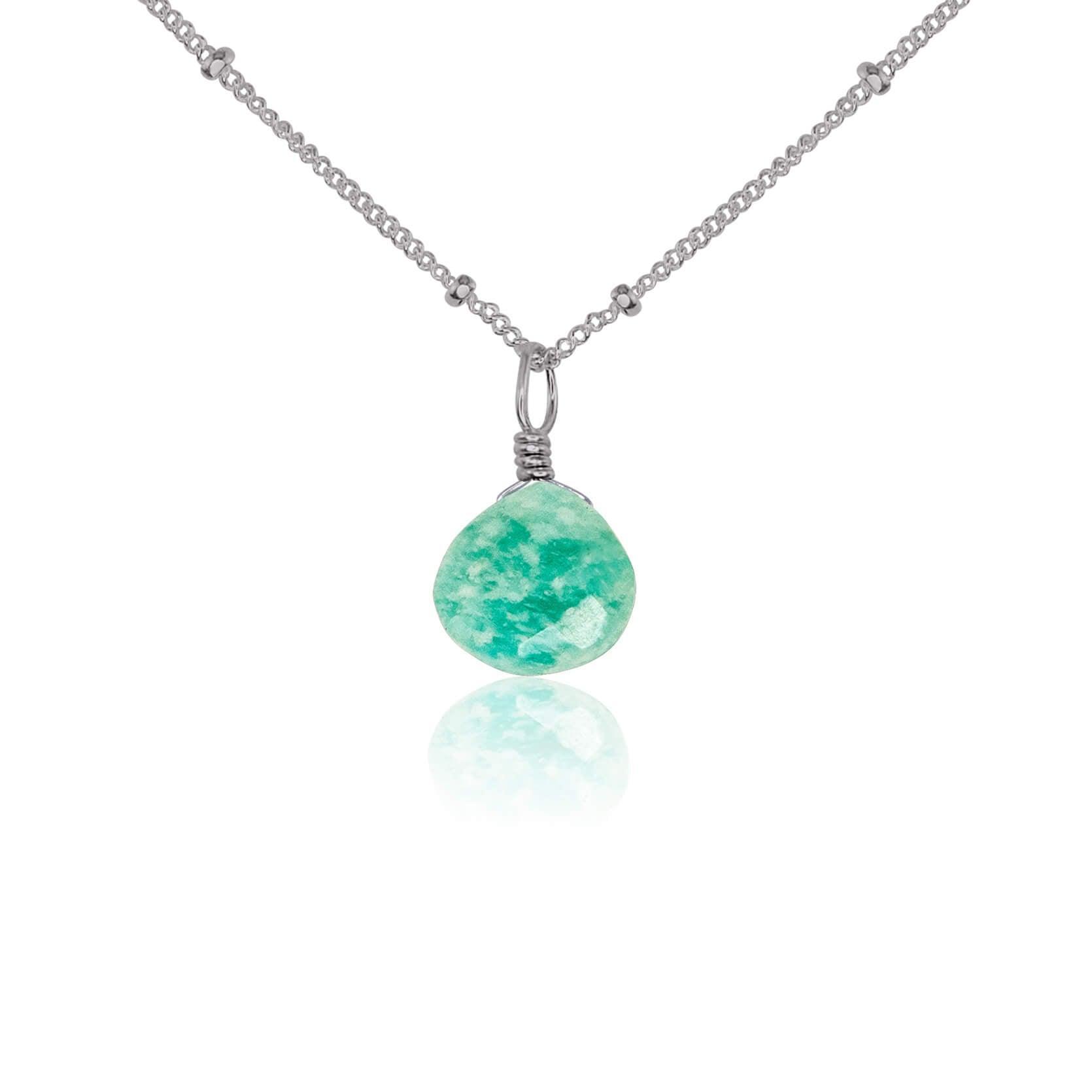 Tiny Amazonite Teardrop Necklace - Tiny Amazonite Teardrop Necklace - Stainless Steel / Satellite - Luna Tide Handmade Crystal Jewellery