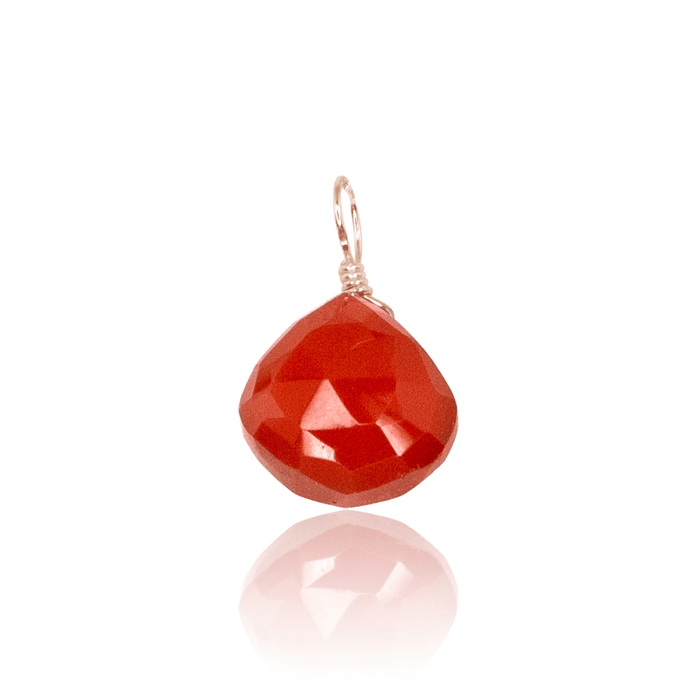 Tiny Carnelian Teardrop Gemstone Pendant - Tiny Carnelian Teardrop Gemstone Pendant - 14k Rose Gold Fill - Luna Tide Handmade Crystal Jewellery