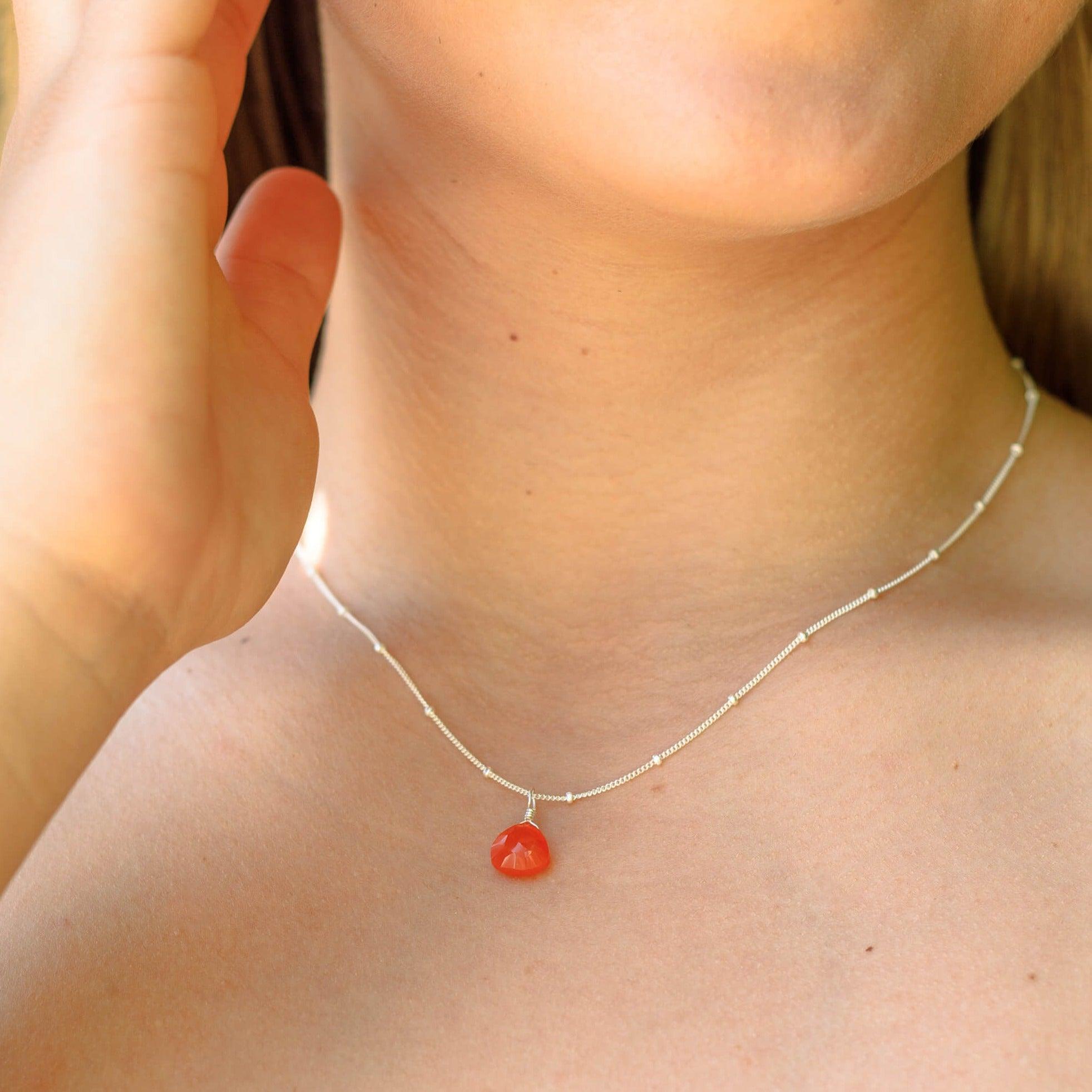 Tiny Carnelian Teardrop Crystal Necklace - Tiny Carnelian Teardrop Crystal Necklace - 14k Gold Fill / Cable - Luna Tide Handmade Crystal Jewellery