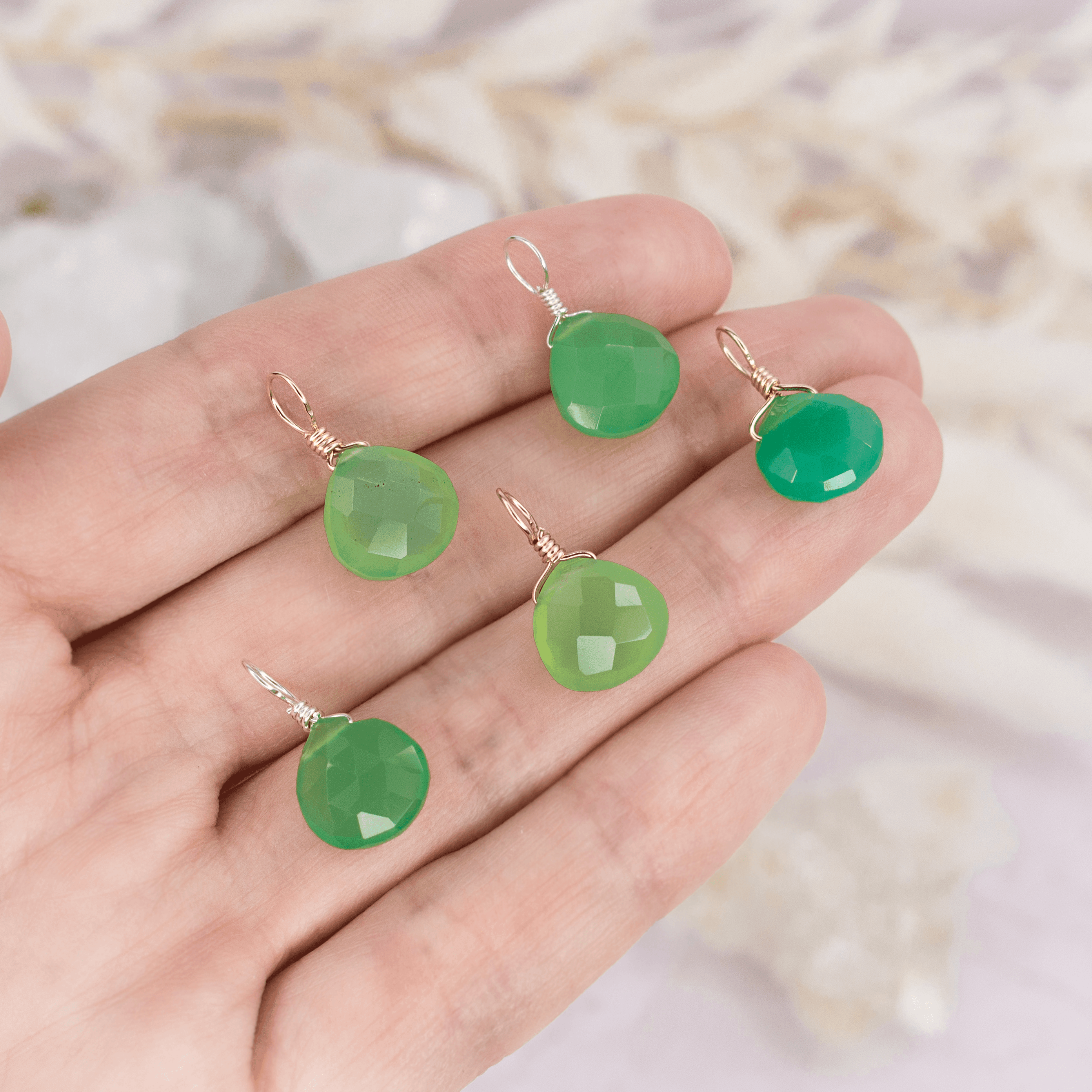 Tiny Chrysoprase Teardrop Gemstone Pendant - Tiny Chrysoprase Teardrop Gemstone Pendant - Sterling Silver - Luna Tide Handmade Crystal Jewellery