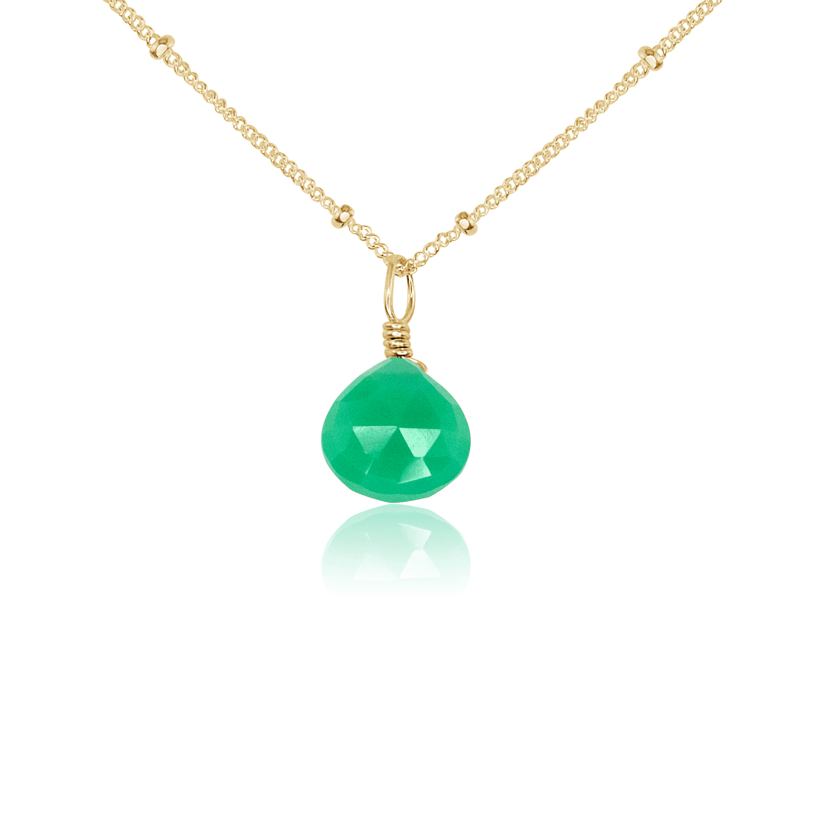 Tiny Chrysoprase Teardrop Crystal Necklace - Tiny Chrysoprase Teardrop Crystal Necklace - 14k Gold Fill / Satellite - Luna Tide Handmade Crystal Jewellery