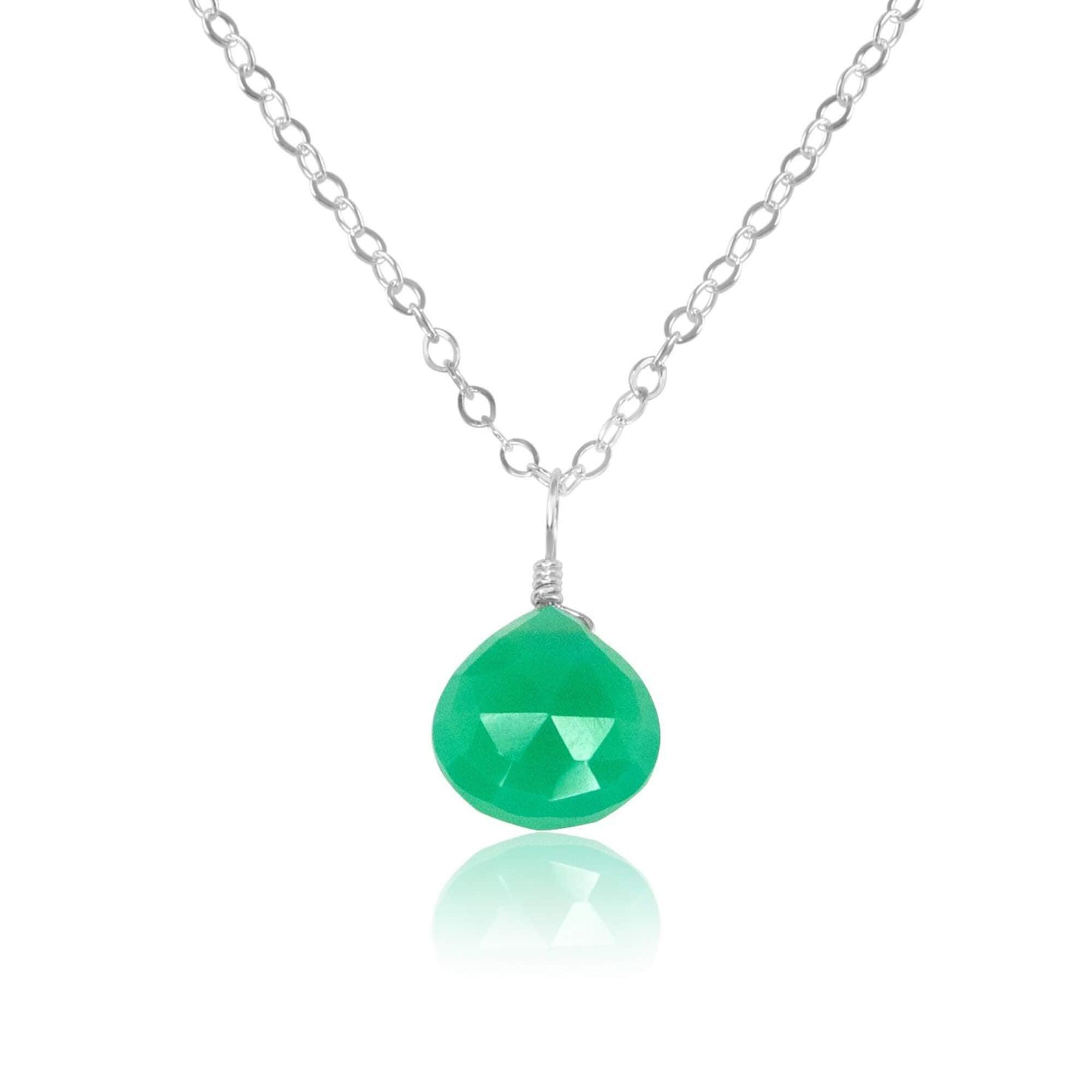 Tiny Chrysoprase Teardrop Crystal Necklace - Tiny Chrysoprase Teardrop Crystal Necklace - Sterling Silver / Cable - Luna Tide Handmade Crystal Jewellery