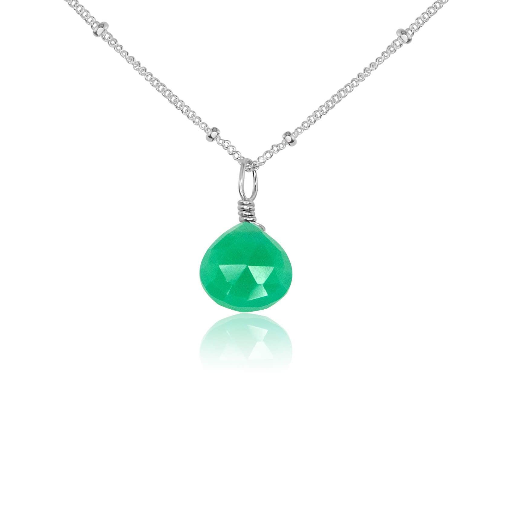 Tiny Chrysoprase Teardrop Crystal Necklace - Tiny Chrysoprase Teardrop Crystal Necklace - Sterling Silver / Satellite - Luna Tide Handmade Crystal Jewellery