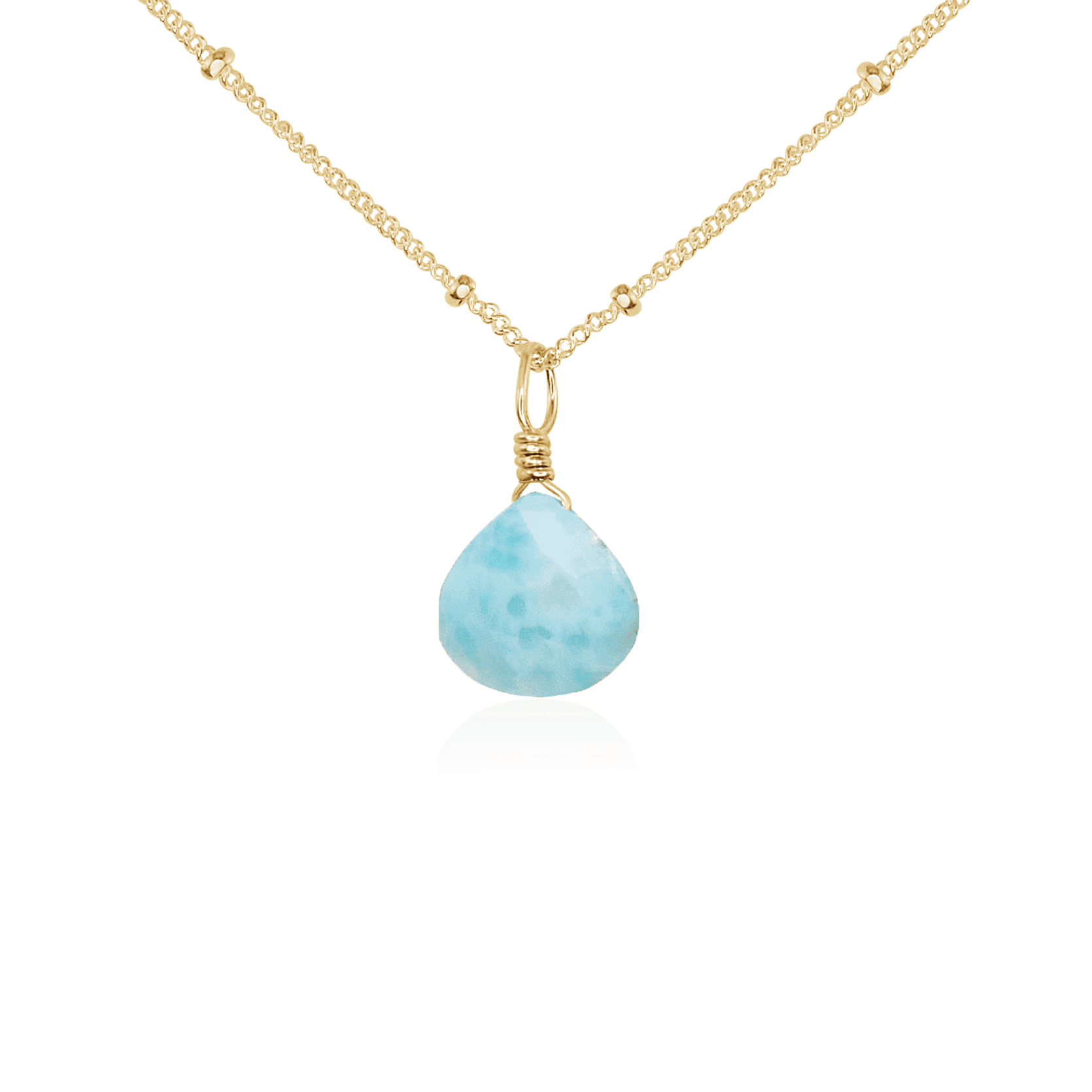 Tiny Larimar Teardrop Crystal Necklace - Tiny Larimar Teardrop Crystal Necklace - 14k Gold Fill / Satellite - Luna Tide Handmade Crystal Jewellery