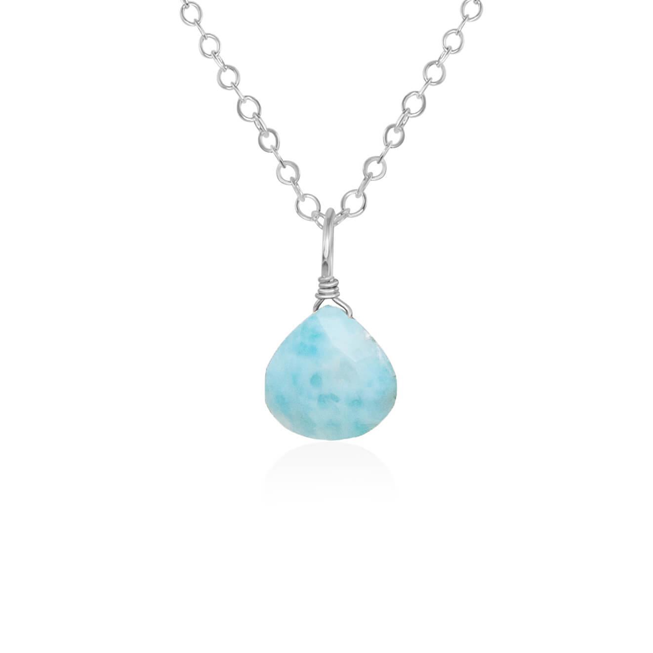 Tiny Larimar Teardrop Crystal Necklace - Tiny Larimar Teardrop Crystal Necklace - Sterling Silver / Cable - Luna Tide Handmade Crystal Jewellery