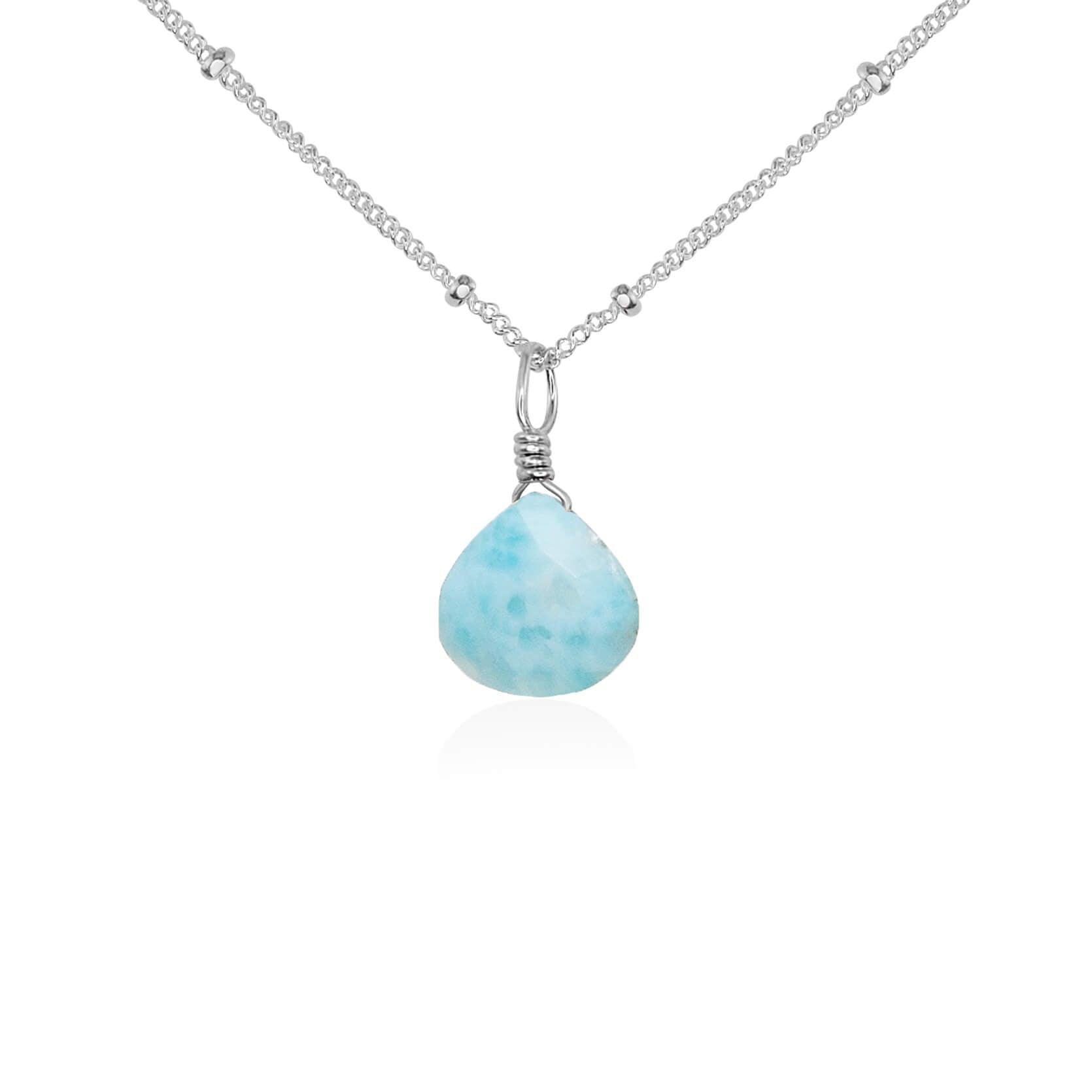 Tiny Larimar Teardrop Crystal Necklace - Tiny Larimar Teardrop Crystal Necklace - Sterling Silver / Satellite - Luna Tide Handmade Crystal Jewellery