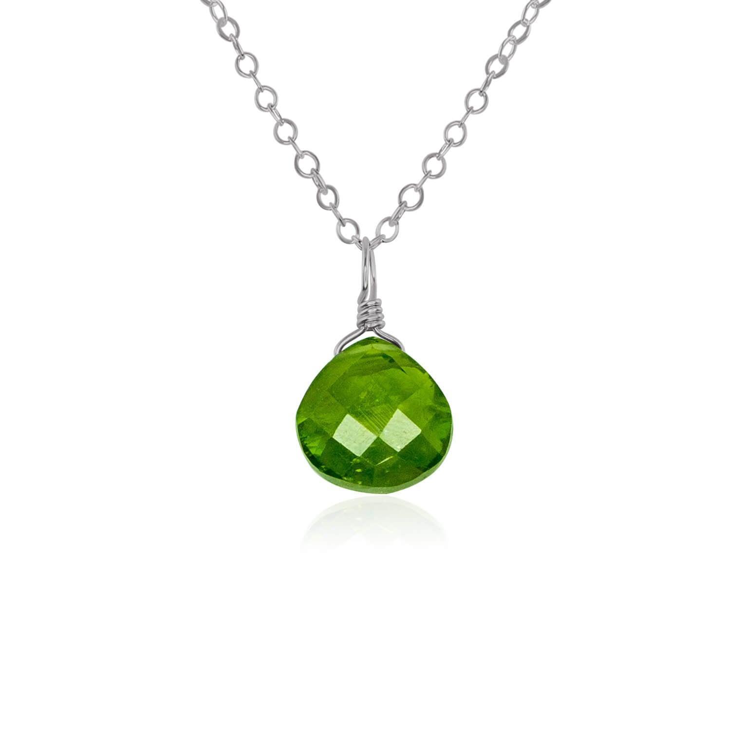 Tiny Peridot Teardrop Crystal Necklace - Tiny Peridot Teardrop Crystal Necklace - Stainless Steel / Cable - Luna Tide Handmade Crystal Jewellery