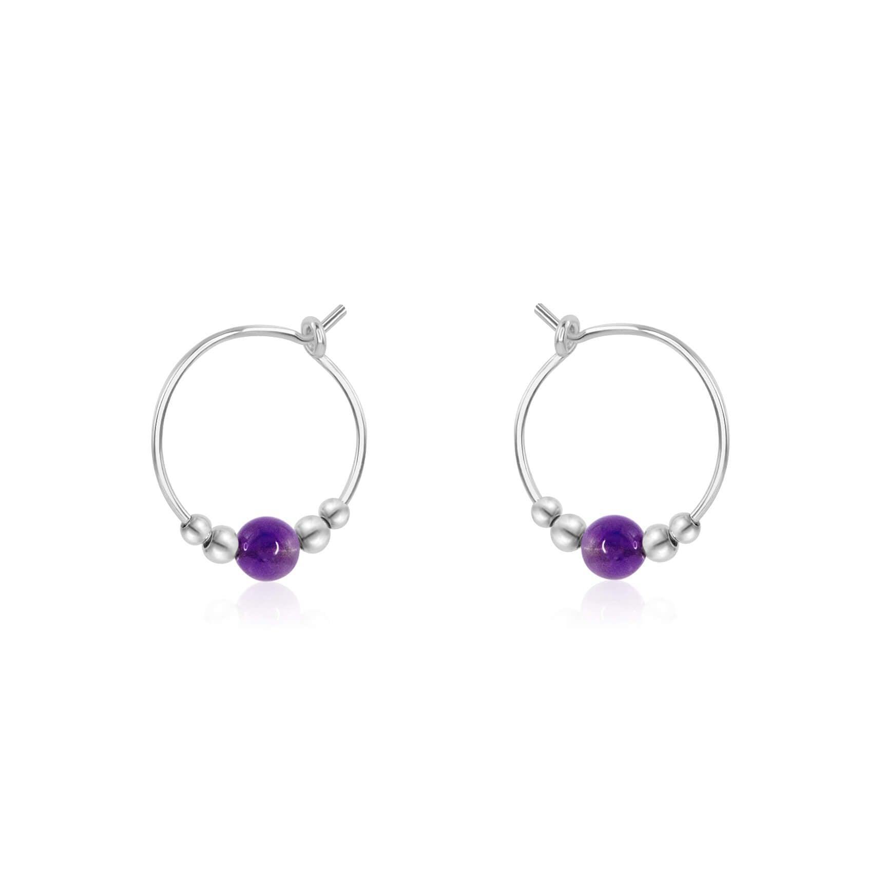Tiny Purple Amethyst Bead Hoop Earrings - Tiny Purple Amethyst Bead Hoop Earrings - Sterling Silver - Luna Tide Handmade Crystal Jewellery