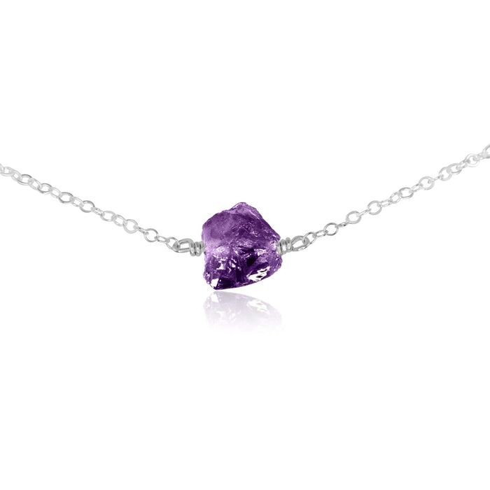 Tiny Raw Amethyst Crystal Nugget Choker - Tiny Raw Amethyst Crystal Nugget Choker - Sterling Silver - Luna Tide Handmade Crystal Jewellery