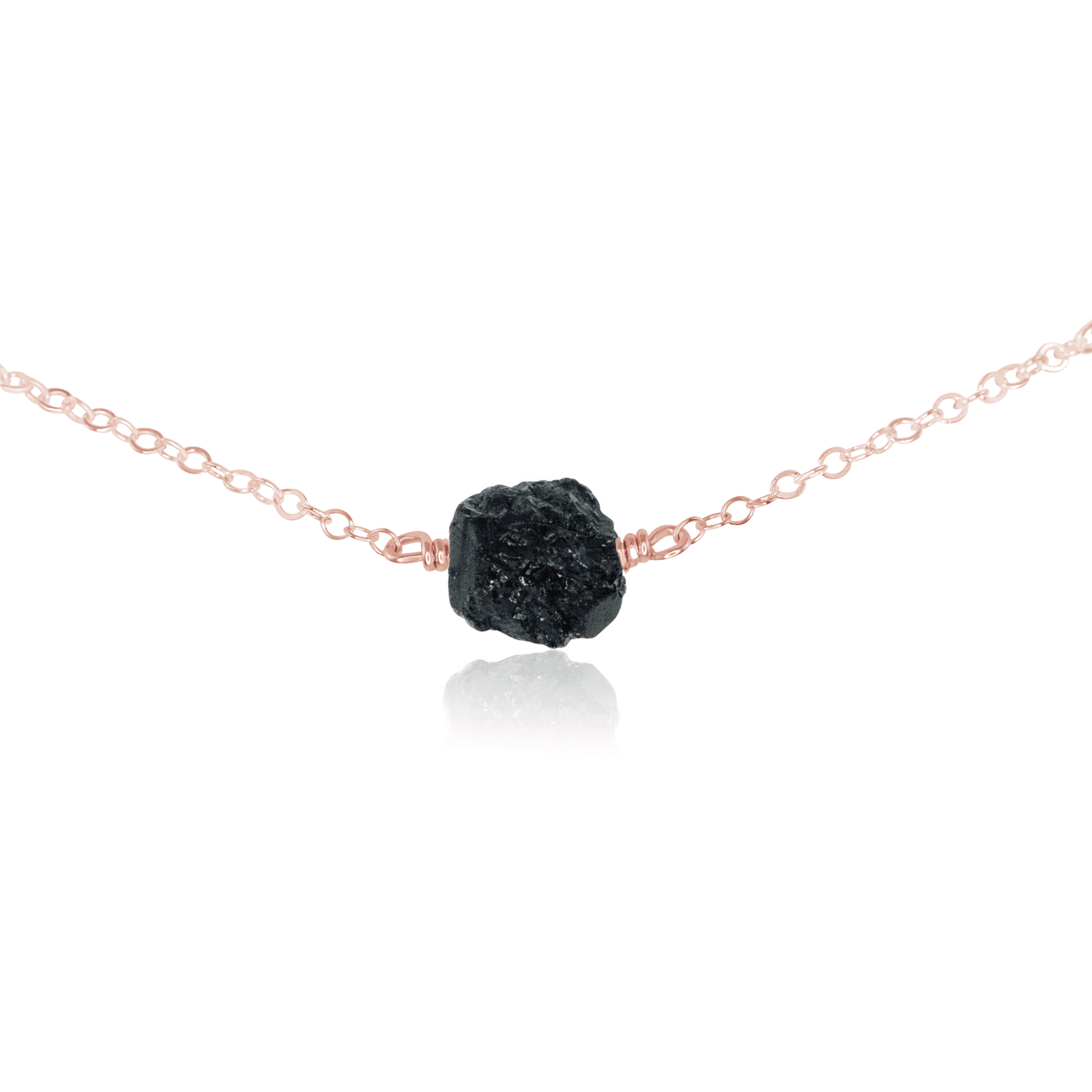 Tiny Raw Black Tourmaline Crystal Nugget Choker - Tiny Raw Black Tourmaline Crystal Nugget Choker - 14k Rose Gold Fill - Luna Tide Handmade Crystal Jewellery