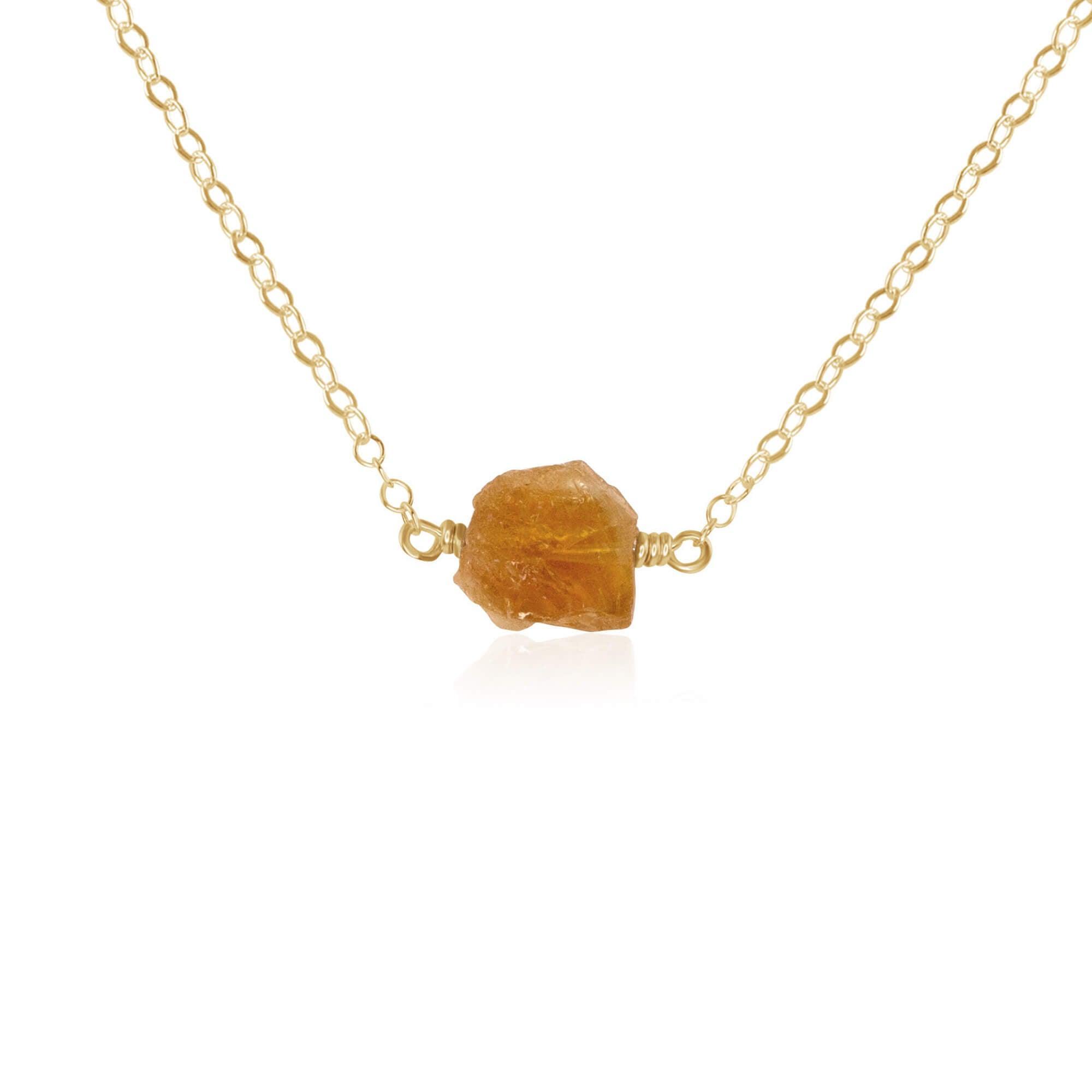 Tiny Raw Citrine Crystal Nugget Necklace - Tiny Raw Citrine Crystal Nugget Necklace - 14k Gold Fill - Luna Tide Handmade Crystal Jewellery