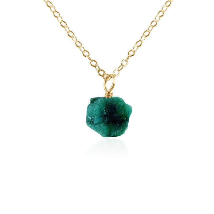 Tiny Raw Emerald Pendant Necklace - Tiny Raw Emerald Pendant Necklace - 14k Gold Fill / Cable - Luna Tide Handmade Crystal Jewellery