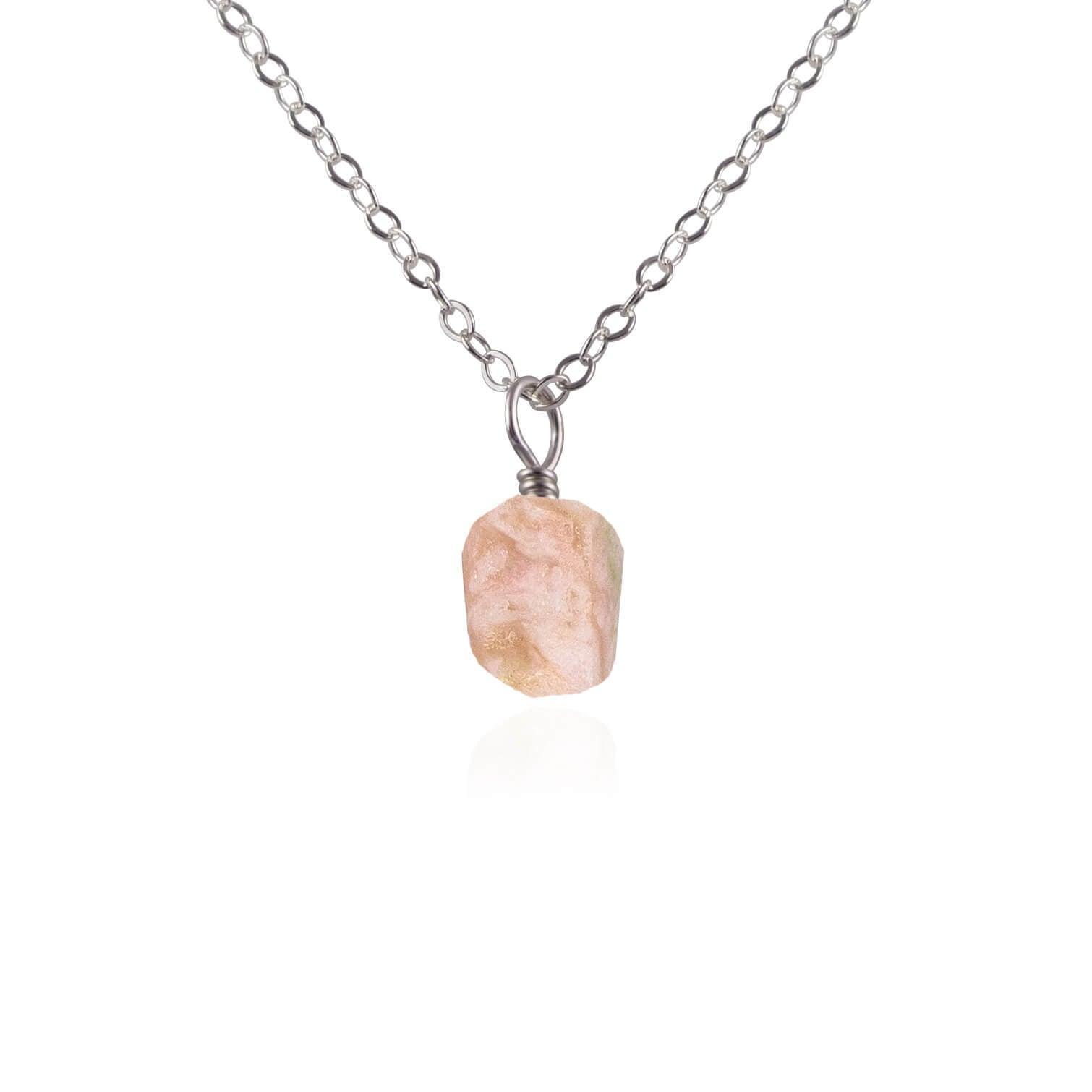 Tiny Raw Pink Peruvian Opal Pendant Necklace - Tiny Raw Pink Peruvian Opal Pendant Necklace - Stainless Steel / Cable - Luna Tide Handmade Crystal Jewellery