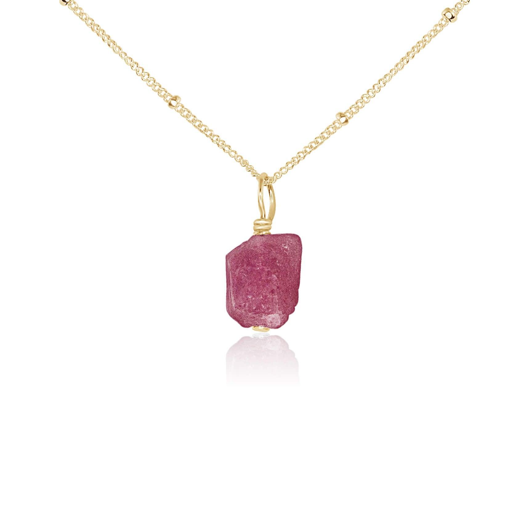 Tiny Raw Pink Tourmaline Pendant Necklace - Tiny Raw Pink Tourmaline Pendant Necklace - 14k Gold Fill / Satellite - Luna Tide Handmade Crystal Jewellery