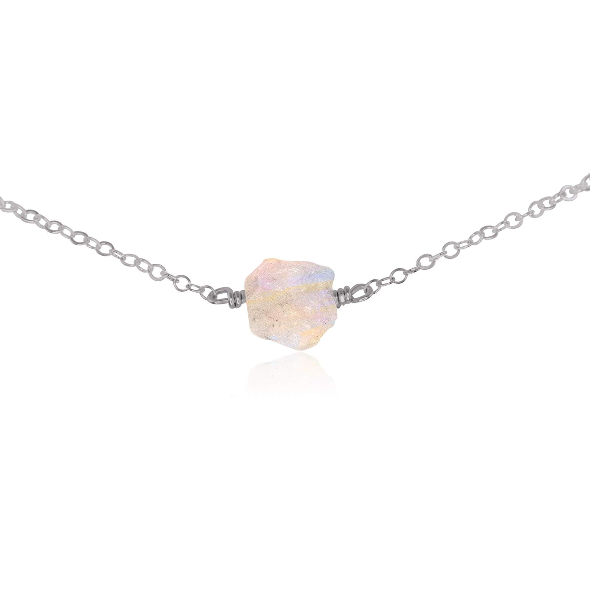 Tiny Raw Rainbow Moonstone Crystal Nugget Choker - Tiny Raw Rainbow Moonstone Crystal Nugget Choker - Stainless Steel - Luna Tide Handmade Crystal Jewellery