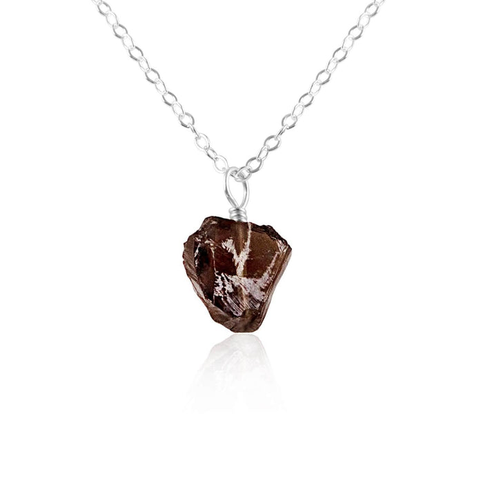 Tiny Raw Smoky Quartz Pendant Necklace - Tiny Raw Smoky Quartz Pendant Necklace - Sterling Silver / Cable - Luna Tide Handmade Crystal Jewellery