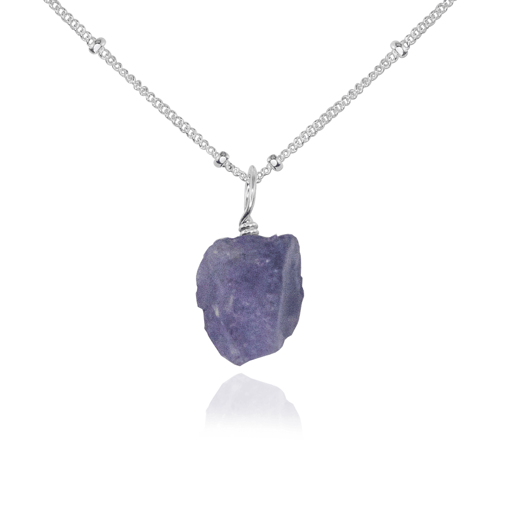 Tiny Raw Tanzanite Pendant Necklace - Tiny Raw Tanzanite Pendant Necklace - Sterling Silver / Satellite - Luna Tide Handmade Crystal Jewellery
