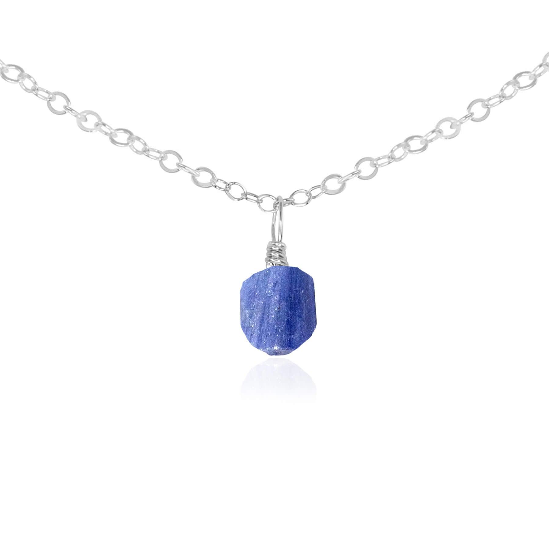 Tiny Rough Kyanite Gemstone Pendant Choker - Tiny Rough Kyanite Gemstone Pendant Choker - Sterling Silver / Cable - Luna Tide Handmade Crystal Jewellery