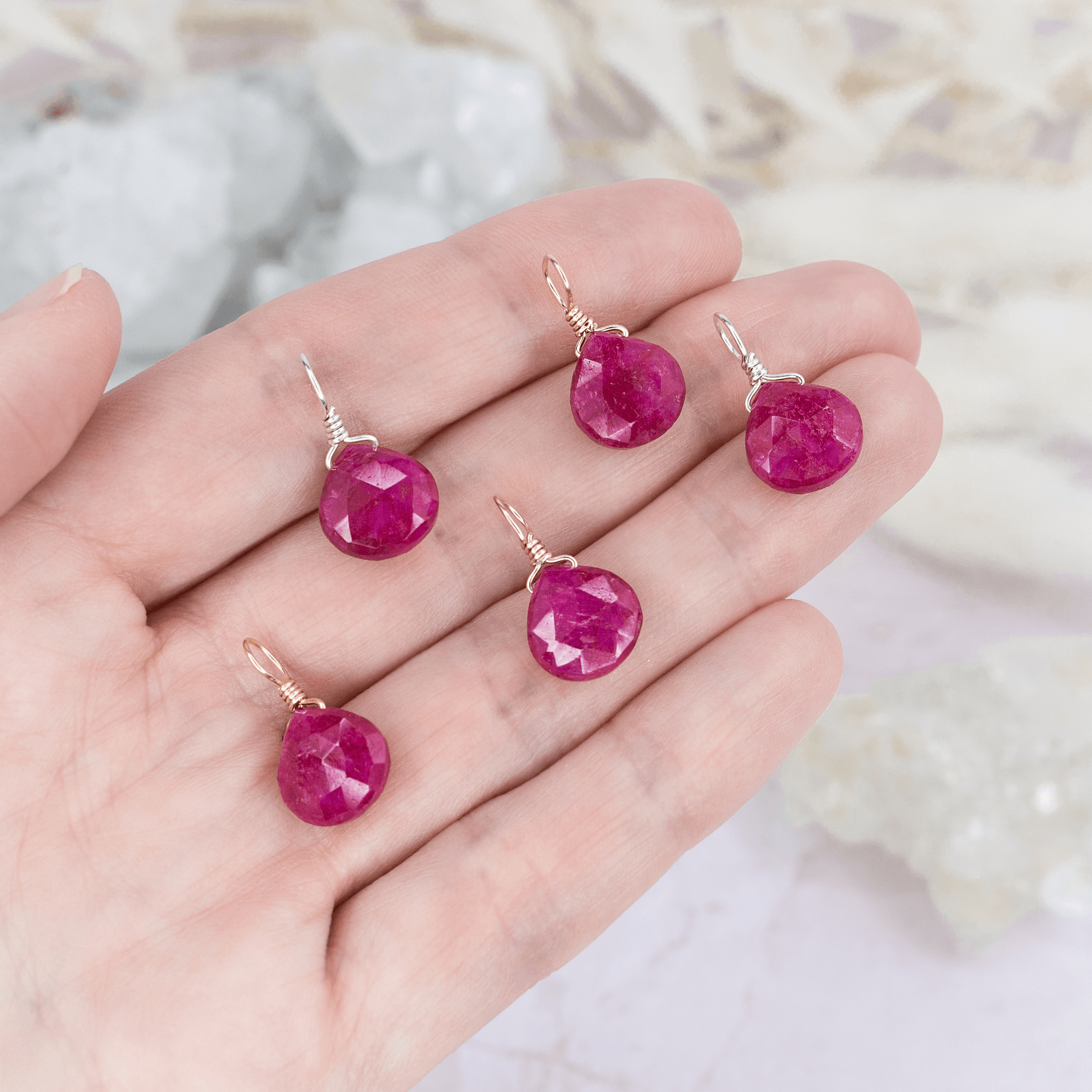 Tiny Ruby Teardrop Gemstone Pendant - Tiny Ruby Teardrop Gemstone Pendant - 14k Gold Fill - Luna Tide Handmade Crystal Jewellery