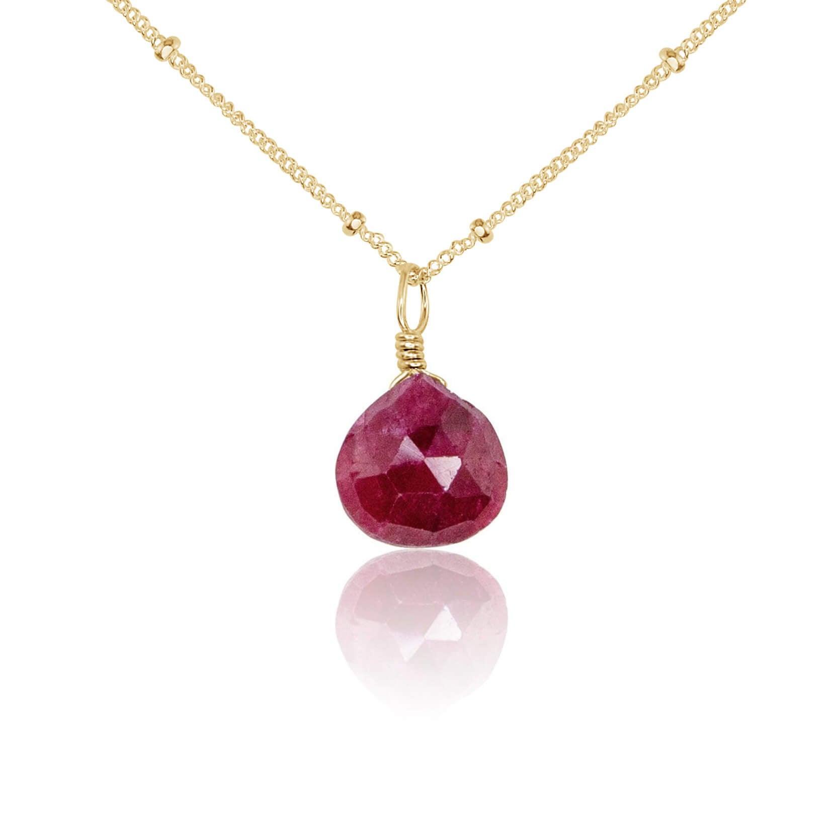 Tiny Ruby Teardrop Crystal Necklace - Tiny Ruby Teardrop Crystal Necklace - 14k Gold Fill / Satellite - Luna Tide Handmade Crystal Jewellery