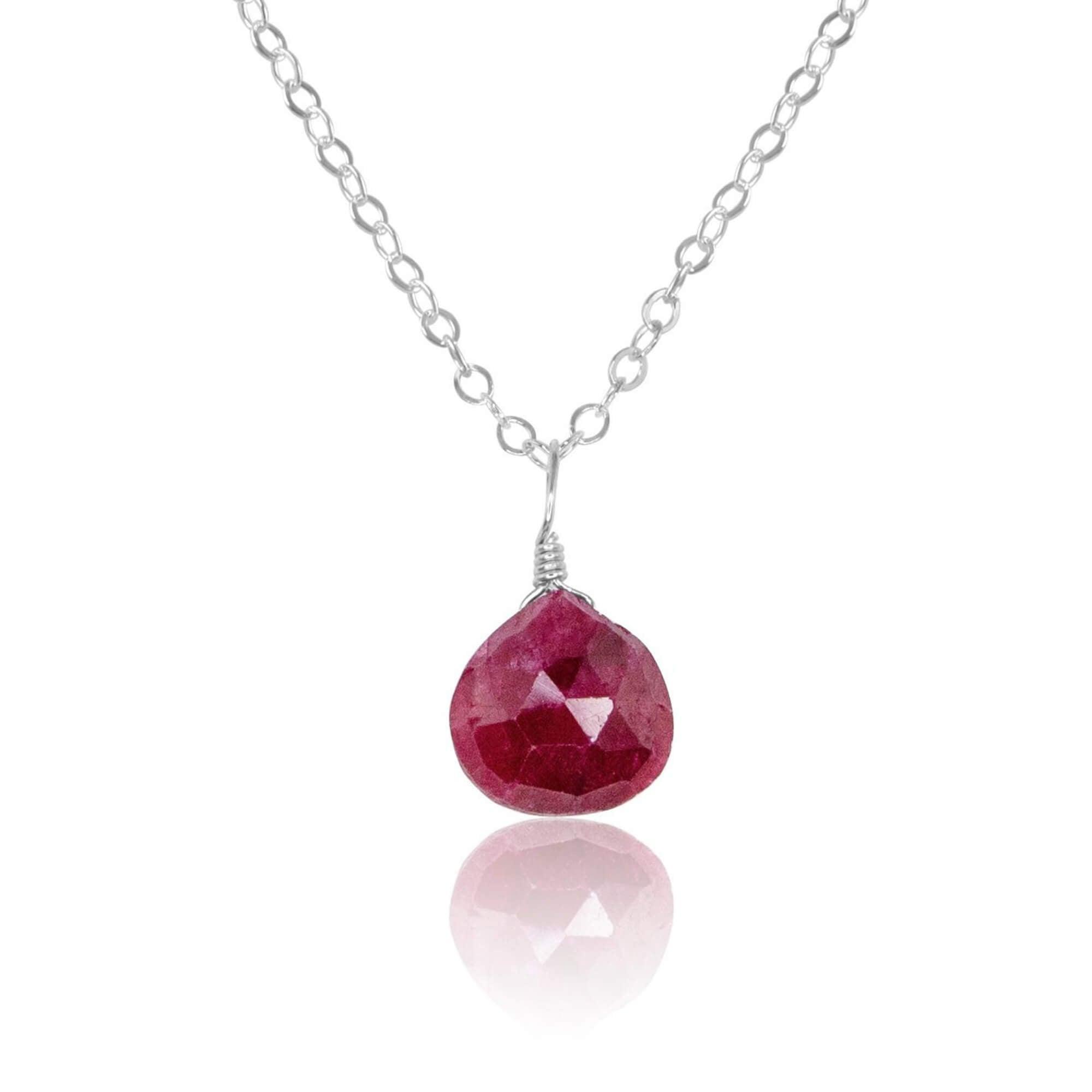 Tiny Ruby Teardrop Crystal Necklace - Tiny Ruby Teardrop Crystal Necklace - Sterling Silver / Cable - Luna Tide Handmade Crystal Jewellery