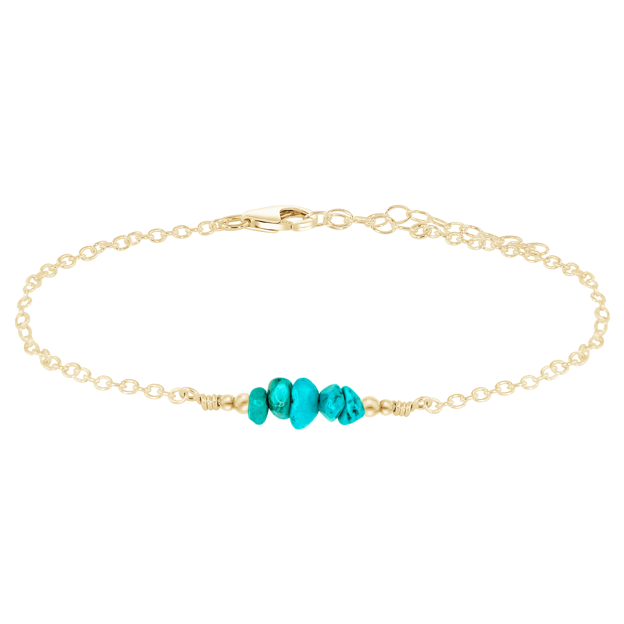 Turquoise Chip Bead Bar Anklet - Turquoise Chip Bead Bar Anklet - 14k Gold Fill - Luna Tide Handmade Crystal Jewellery