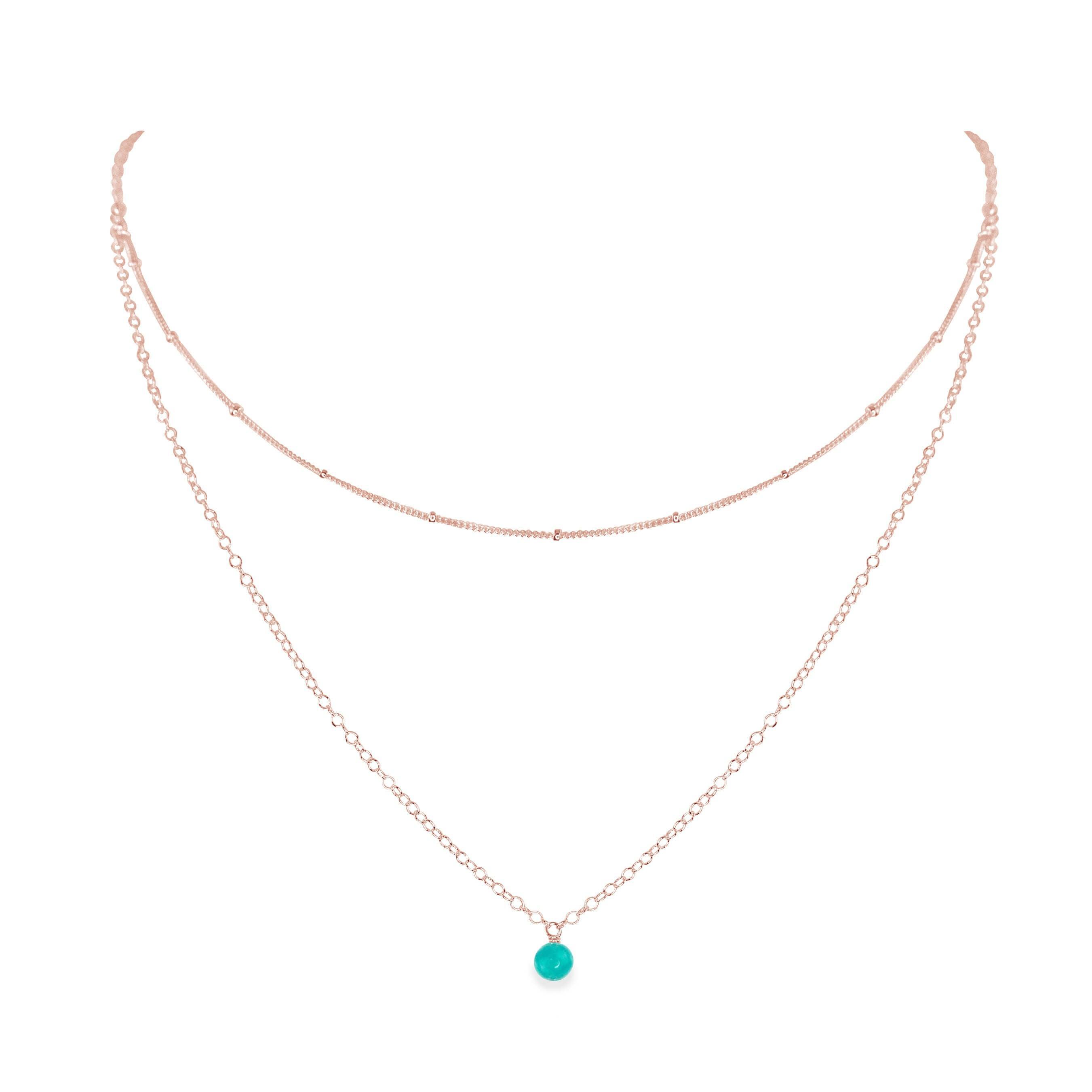 Turquoise Gemstone Chain Layered Choker Necklace - Turquoise Gemstone Chain Layered Choker Necklace - 14k Rose Gold Fill - Luna Tide Handmade Crystal Jewellery