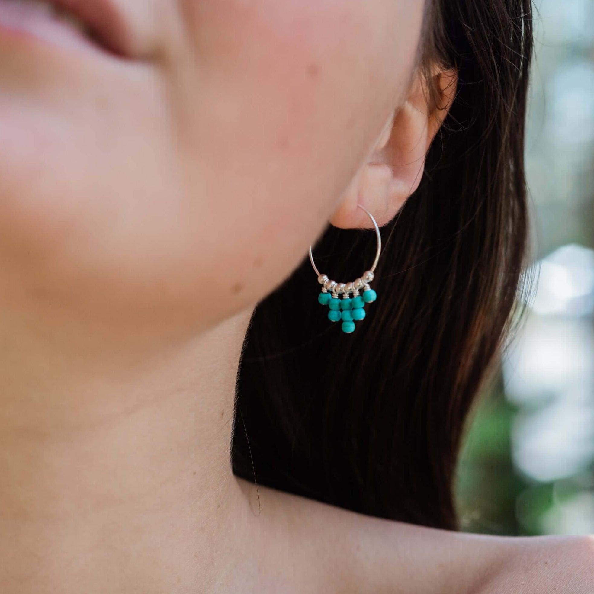 Turquoise Statement Hoop Earrings - Turquoise Statement Hoop Earrings - Sterling Silver - Luna Tide Handmade Crystal Jewellery