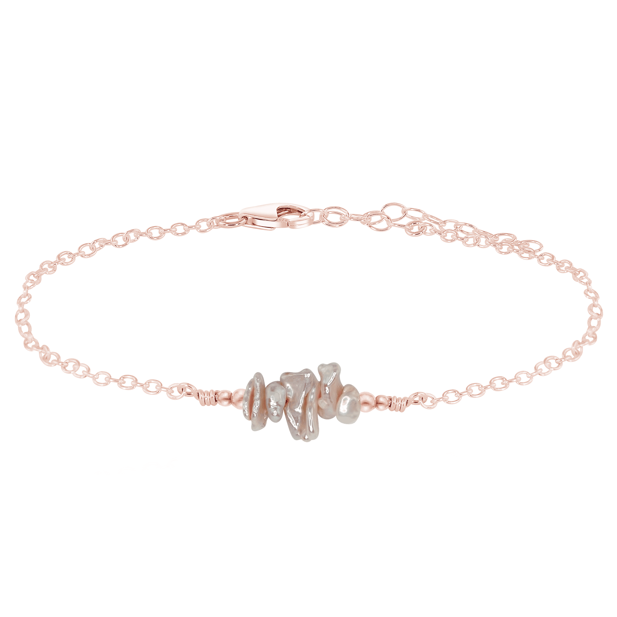 White Freshwater Pearl Chip Bead Bar Anklet - White Freshwater Pearl Chip Bead Bar Anklet - 14k Rose Gold Fill - Luna Tide Handmade Crystal Jewellery