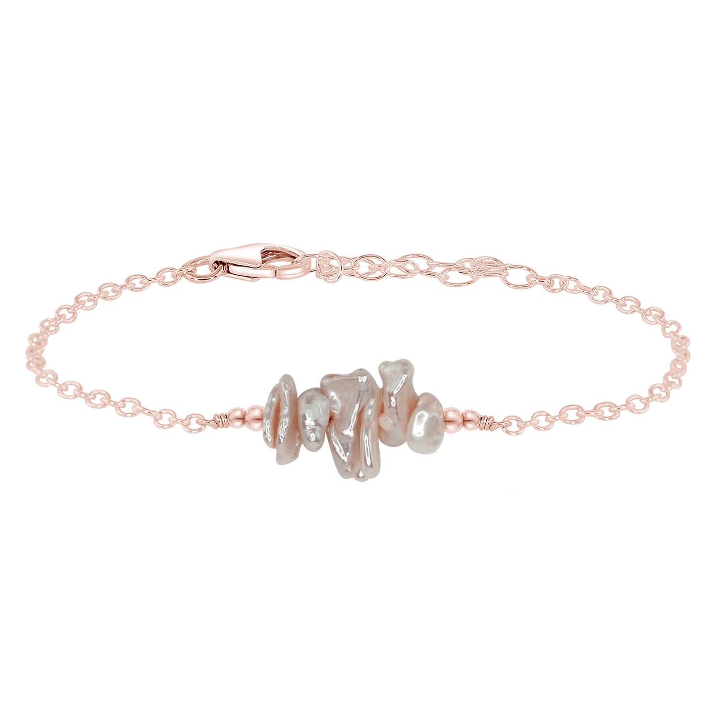 White Freshwater Pearl Chip Bead Bar Bracelet - White Freshwater Pearl Chip Bead Bar Bracelet - 14k Rose Gold Fill - Luna Tide Handmade Crystal Jewellery