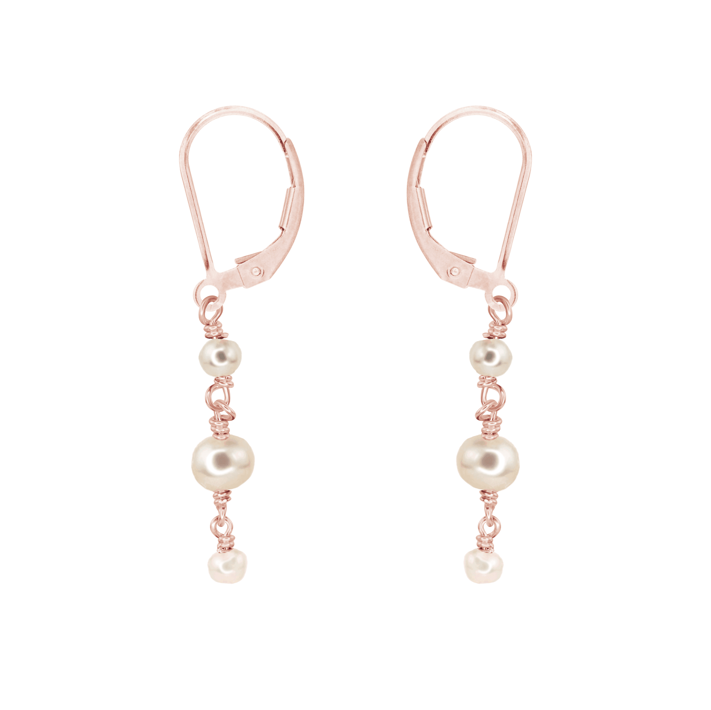 White Freshwater Pearl Crystal Beaded Chain Dangle Leverback Earrings - White Freshwater Pearl Crystal Beaded Chain Dangle Leverback Earrings - 14k Rose Gold Fill - Luna Tide Handmade Crystal Jewellery