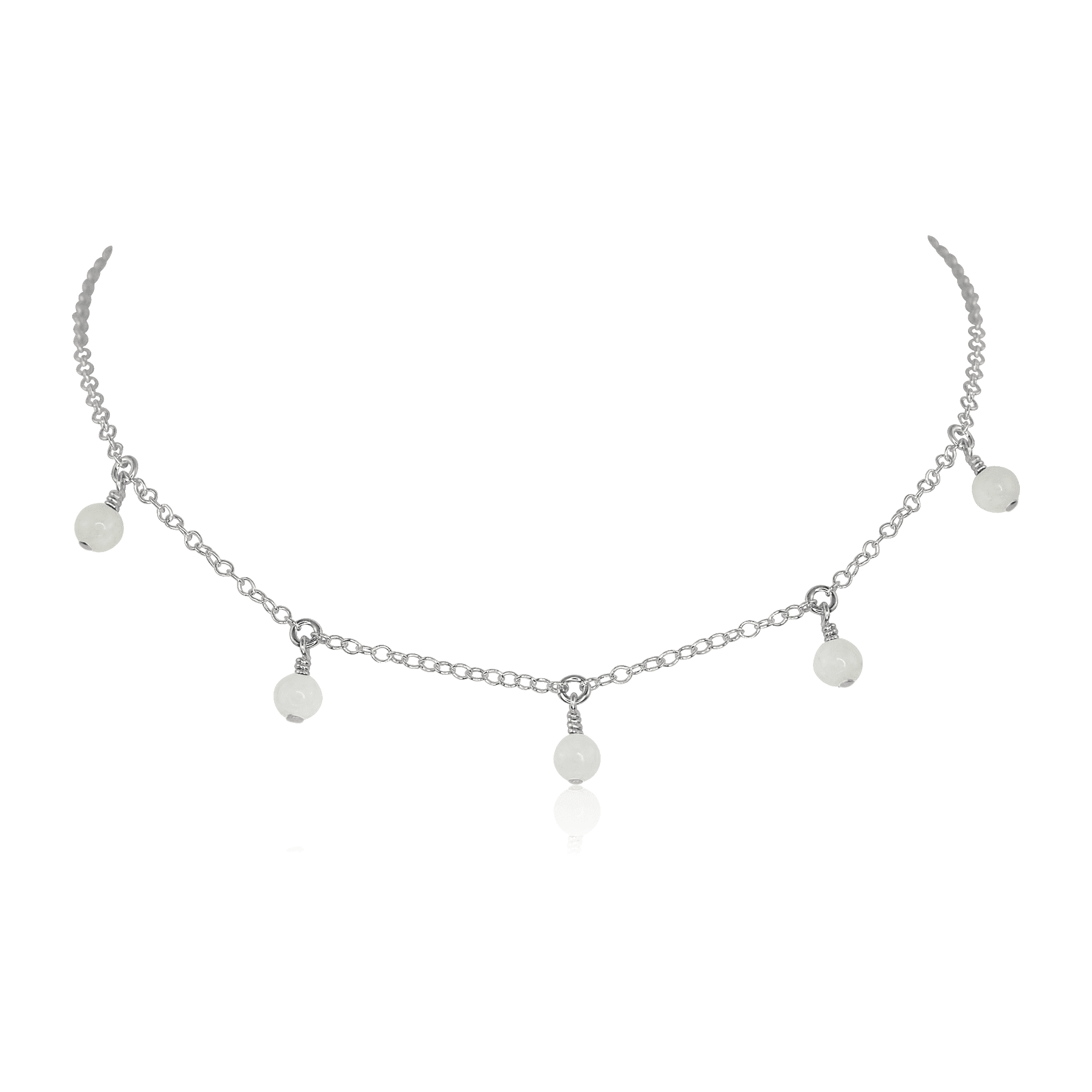White Moonstone Bead Drop Choker - White Moonstone Bead Drop Choker - Sterling Silver - Luna Tide Handmade Crystal Jewellery