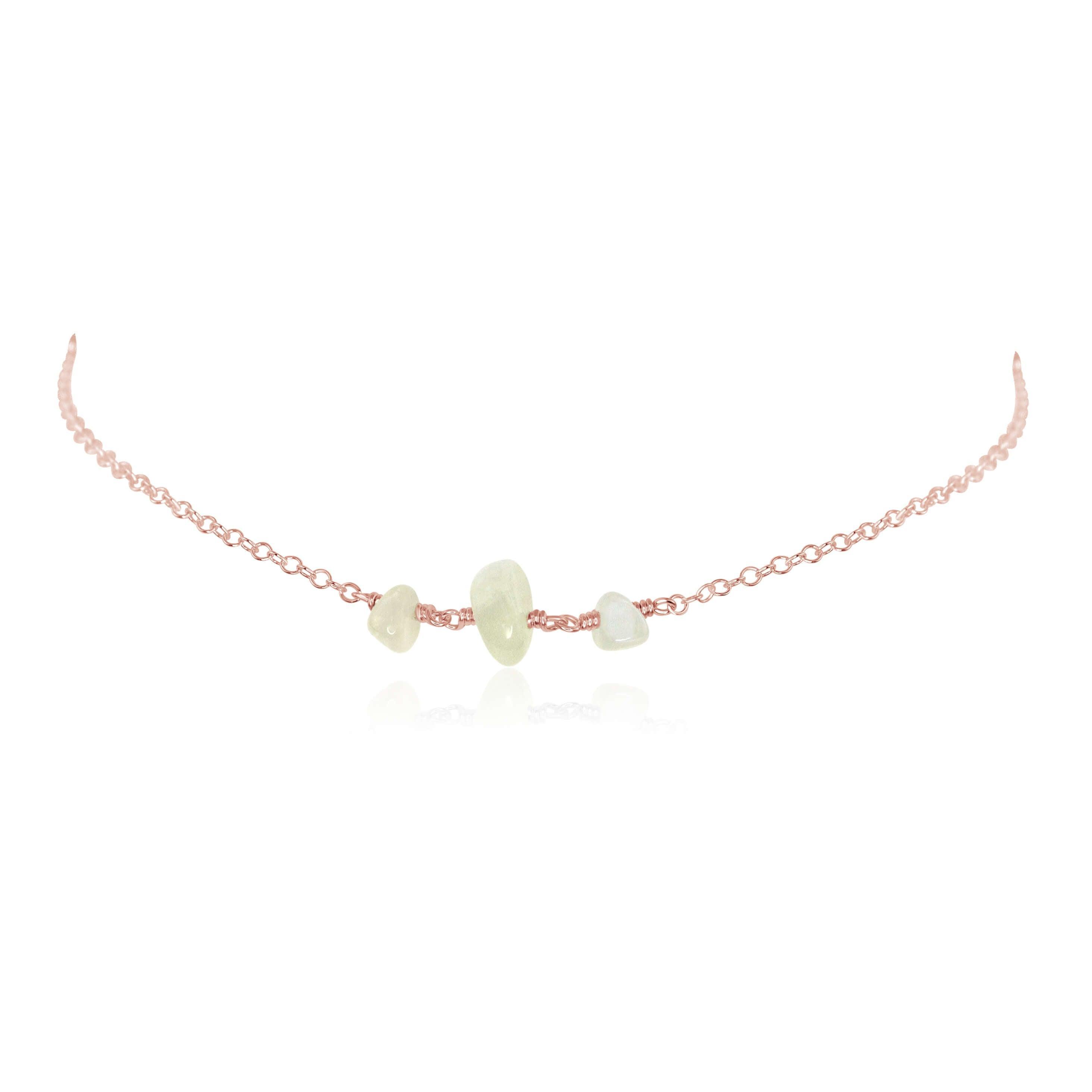 White Moonstone Beaded Chain Choker Necklace - White Moonstone Beaded Chain Choker Necklace - 14k Rose Gold Fill - Luna Tide Handmade Crystal Jewellery
