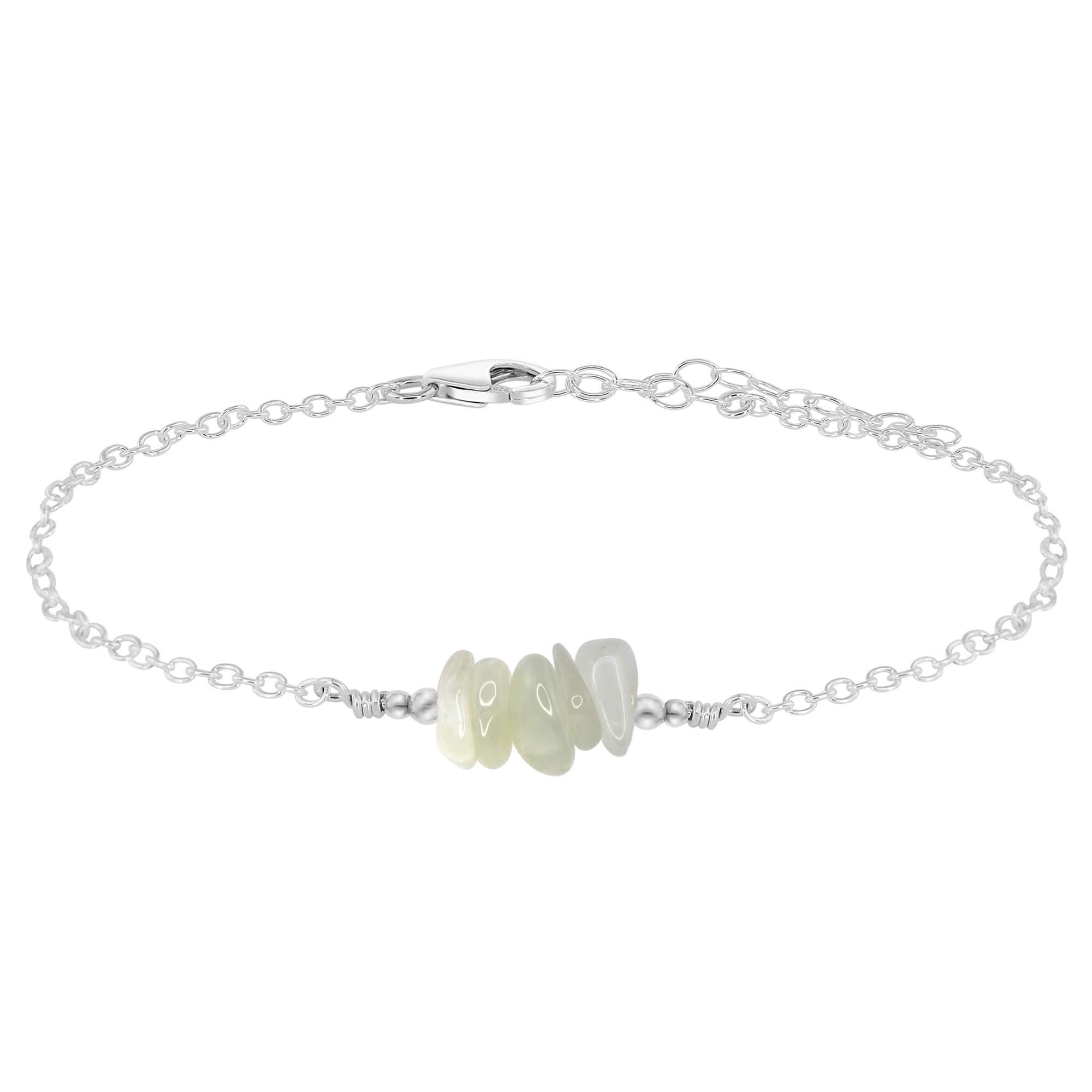 White moonstone Chip Bead Bar Anklet - White moonstone Chip Bead Bar Anklet - Sterling Silver - Luna Tide Handmade Crystal Jewellery