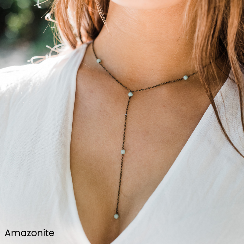 Bronze Dainty Crystal Lariat Necklace