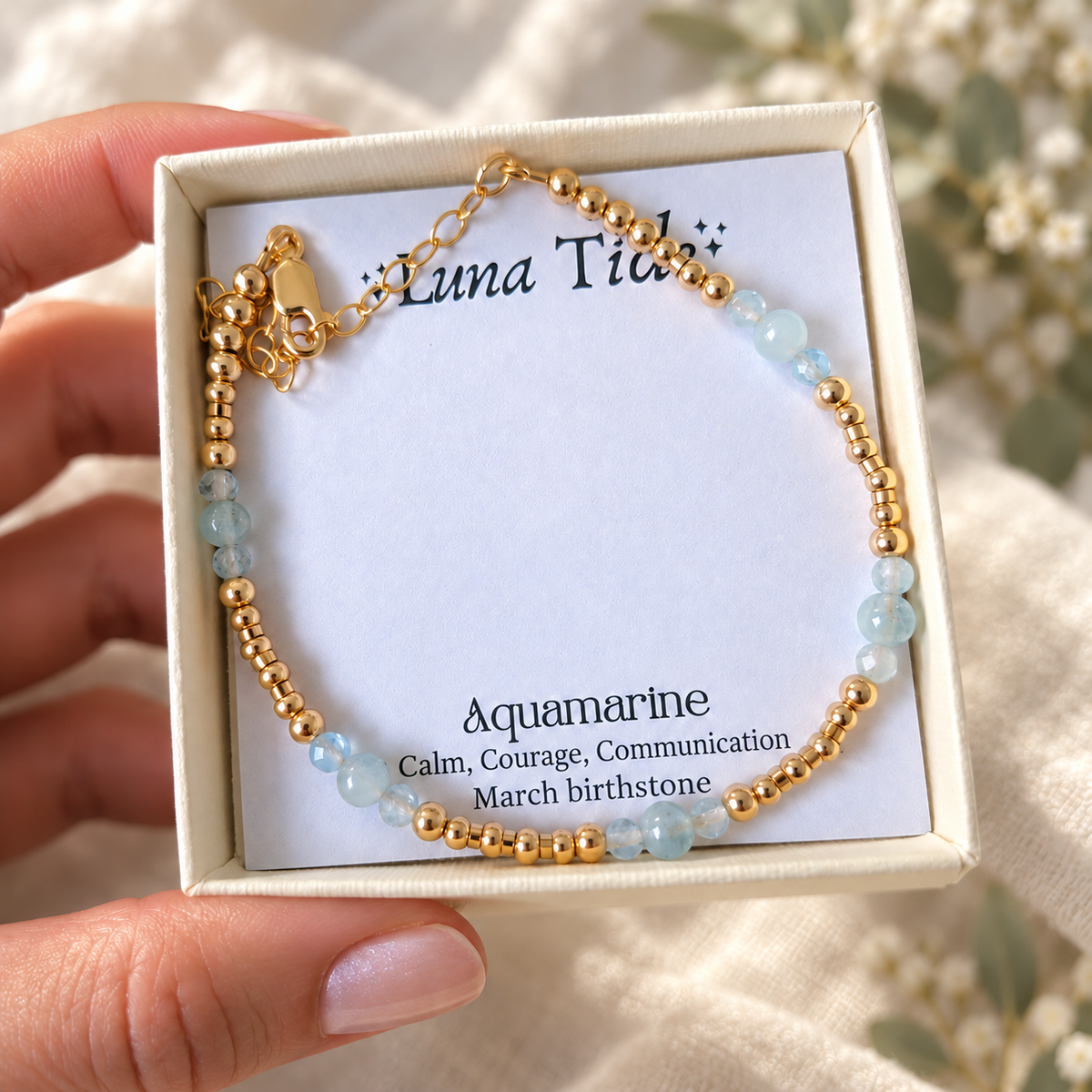Bohemian Aquamarine Crystal Precious Metal Beaded Bracelet