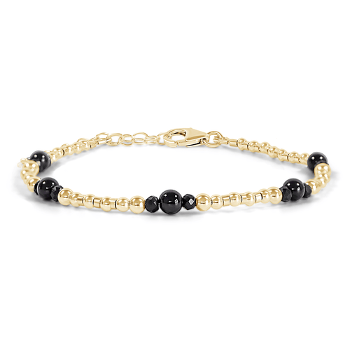 Bohemian Black Tourmaline Crystal Precious Metal Beaded Bracelet - Bohemian Black Tourmaline Crystal Precious Metal Beaded Bracelet - 14k Gold Fill - Luna Tide Handmade Crystal Jewellery