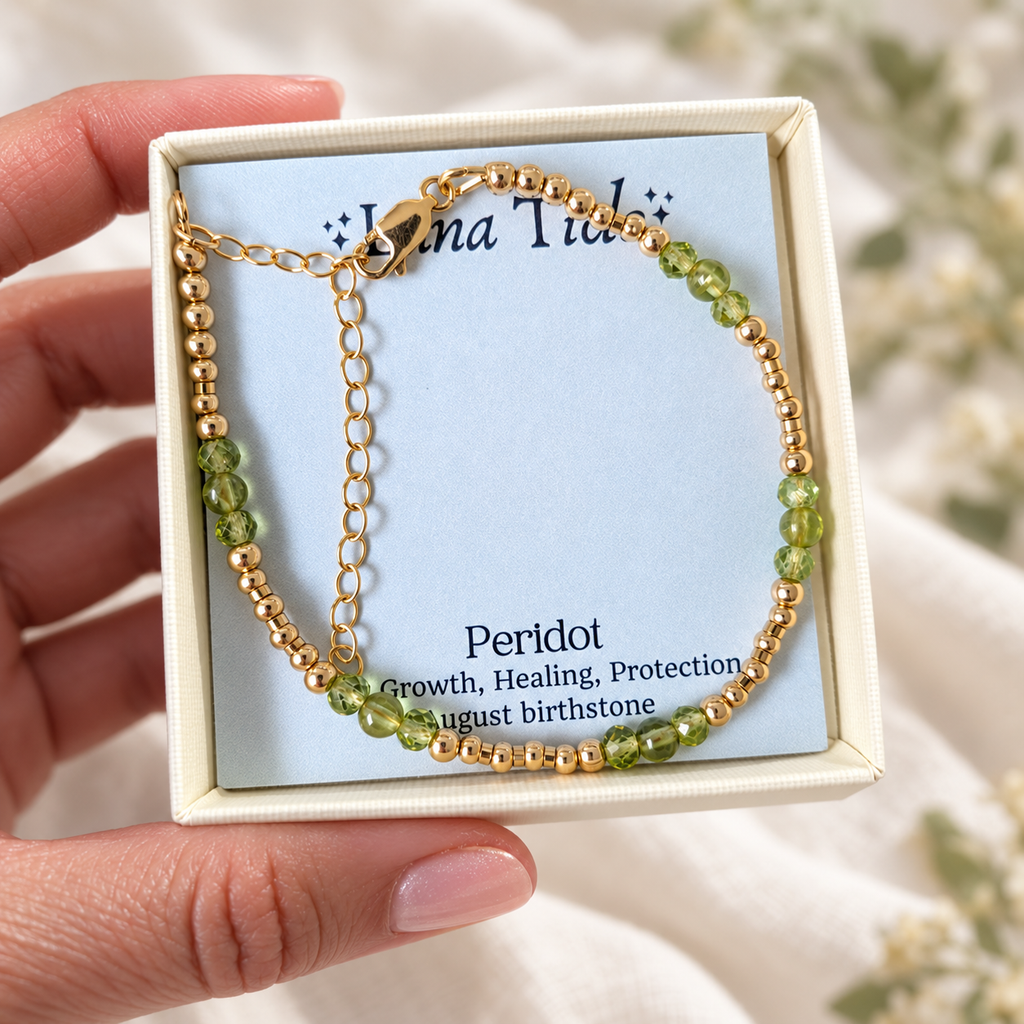 Bohemian Peridot Crystal Precious Metal Beaded Bracelet
