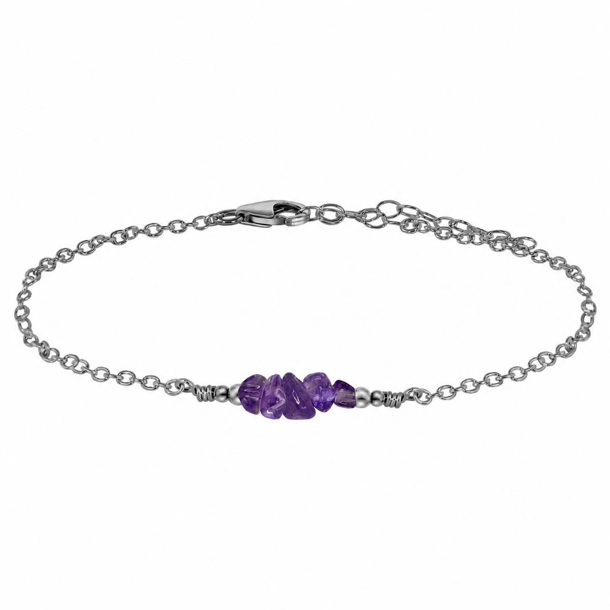 Amethyst Crystal Chip Bead Bar Anklet