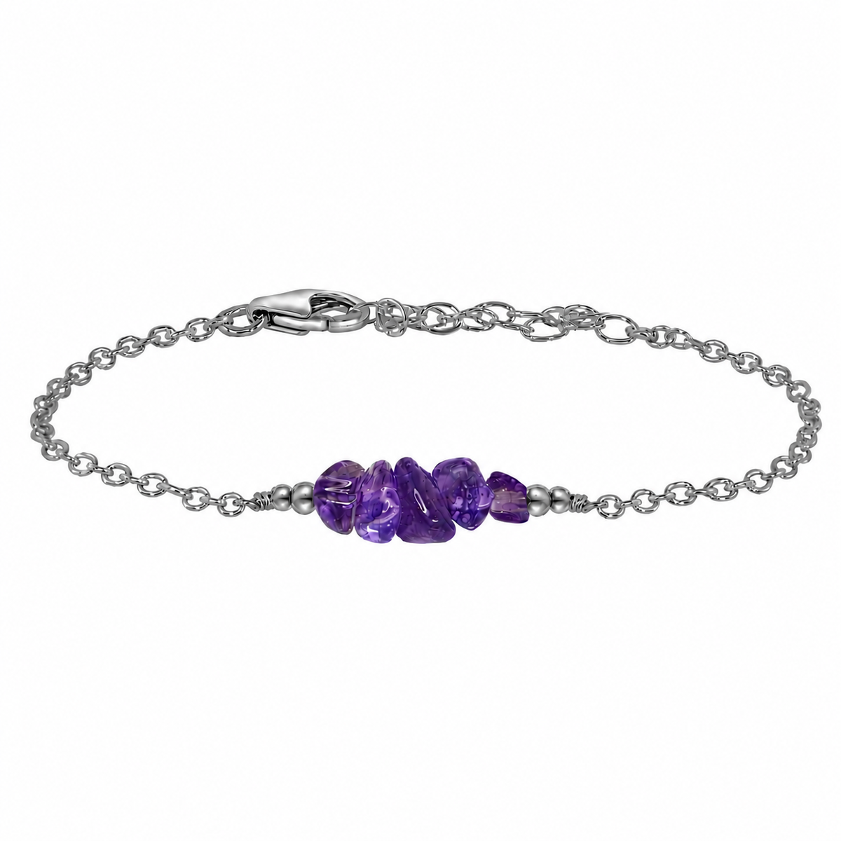 Amethyst Crystal Chip Bead Bar Bracelet