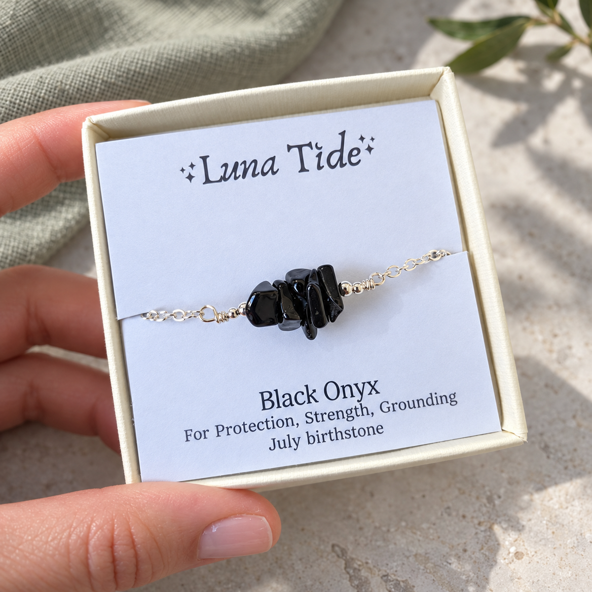 Black Onyx Crystal Chip Bead Bar Bracelet