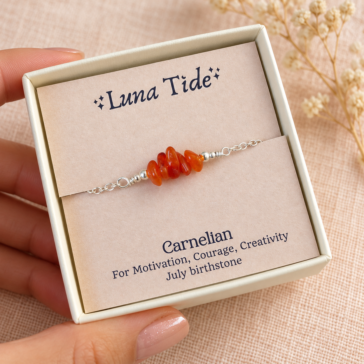 Carnelian Crystal Chip Bead Bar Bracelet