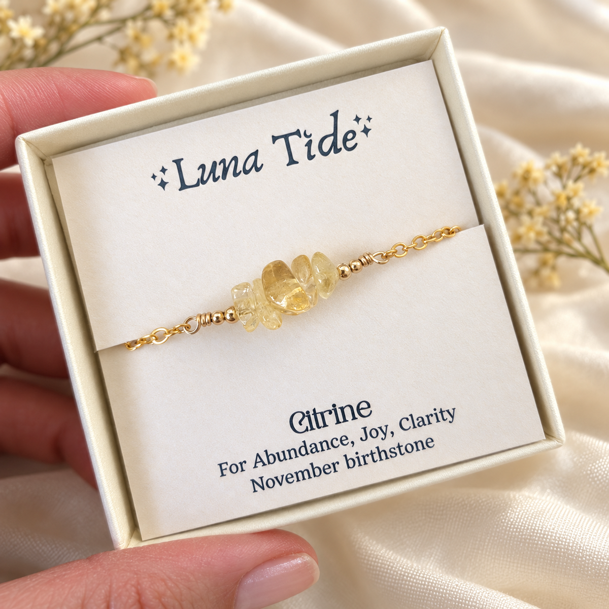 Citrine Crystal Chip Bead Bar Bracelet