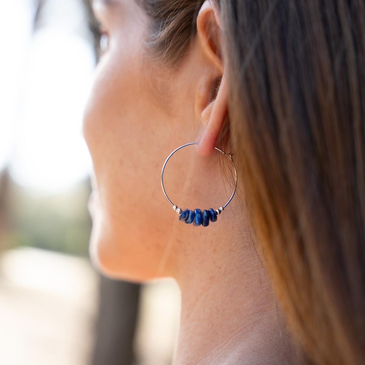 Lapis Lazuli Crystal Chip Large Hoop Earrings