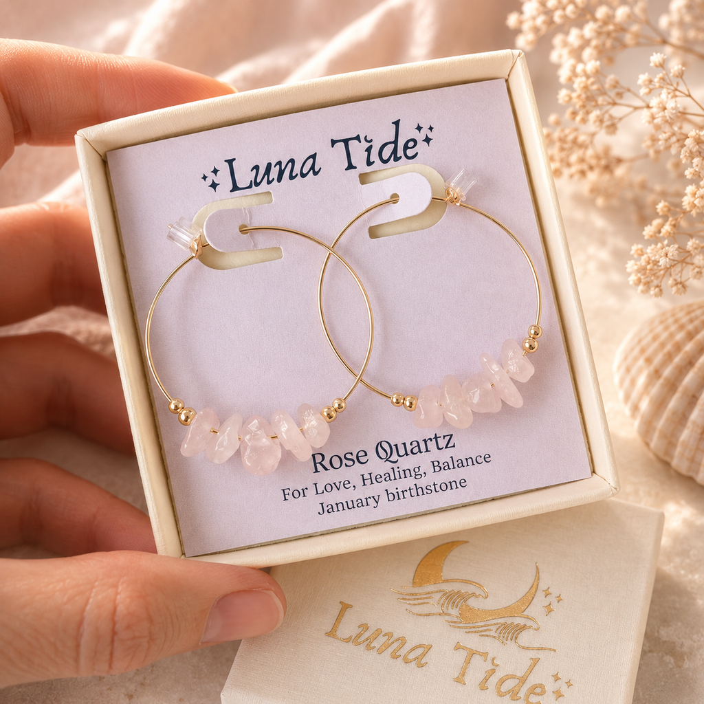 Rose Quartz Crystal Chip Large Hoop Earrings