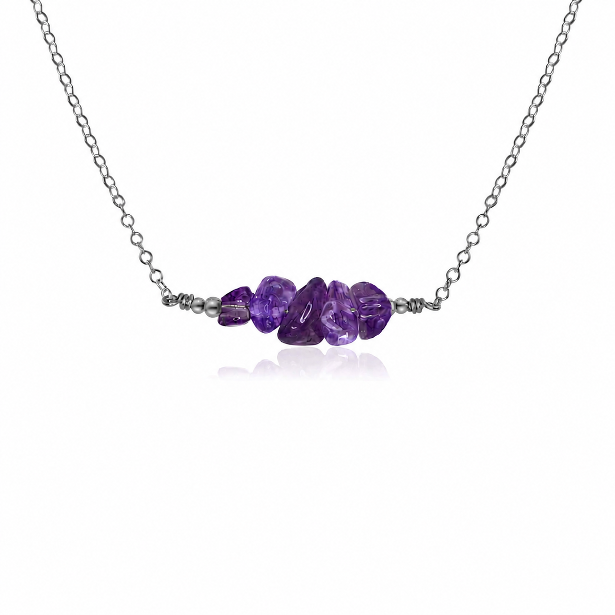 Amethyst Crystal Chip Bead Bar Necklace