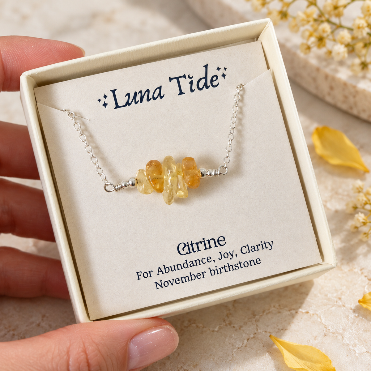 Citrine Crystal Chip Bead Bar Necklace
